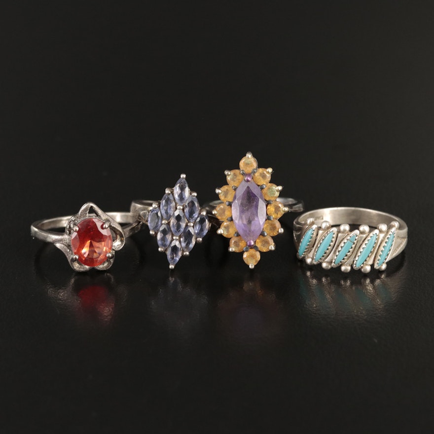 Turquoise, Amethyst and Iolite Featured in Sterling Ring Selection