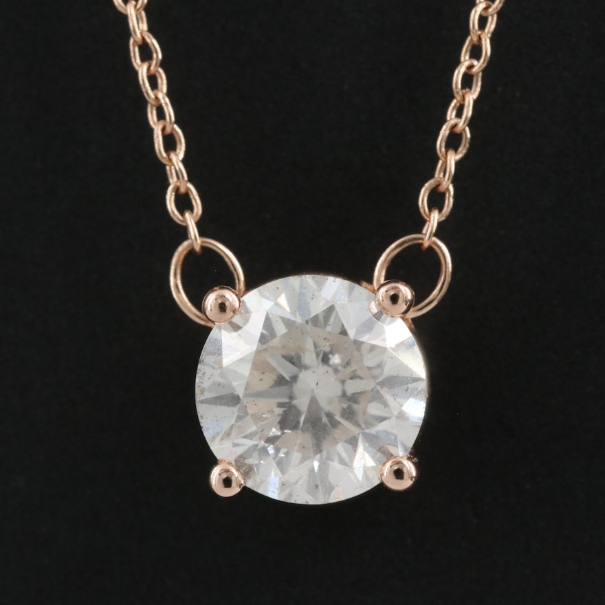 14K Rose Gold 1.22 CT Diamond Solitaire Necklace
