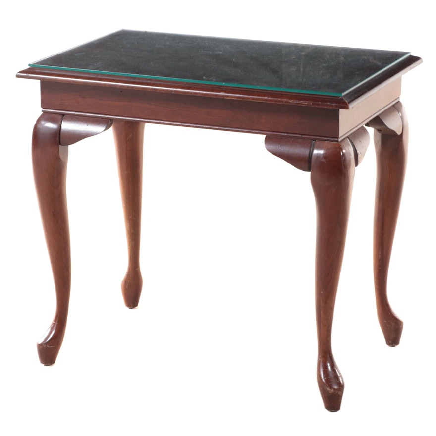 Queen Anne Style Cherrywood and Glass Top Side Table