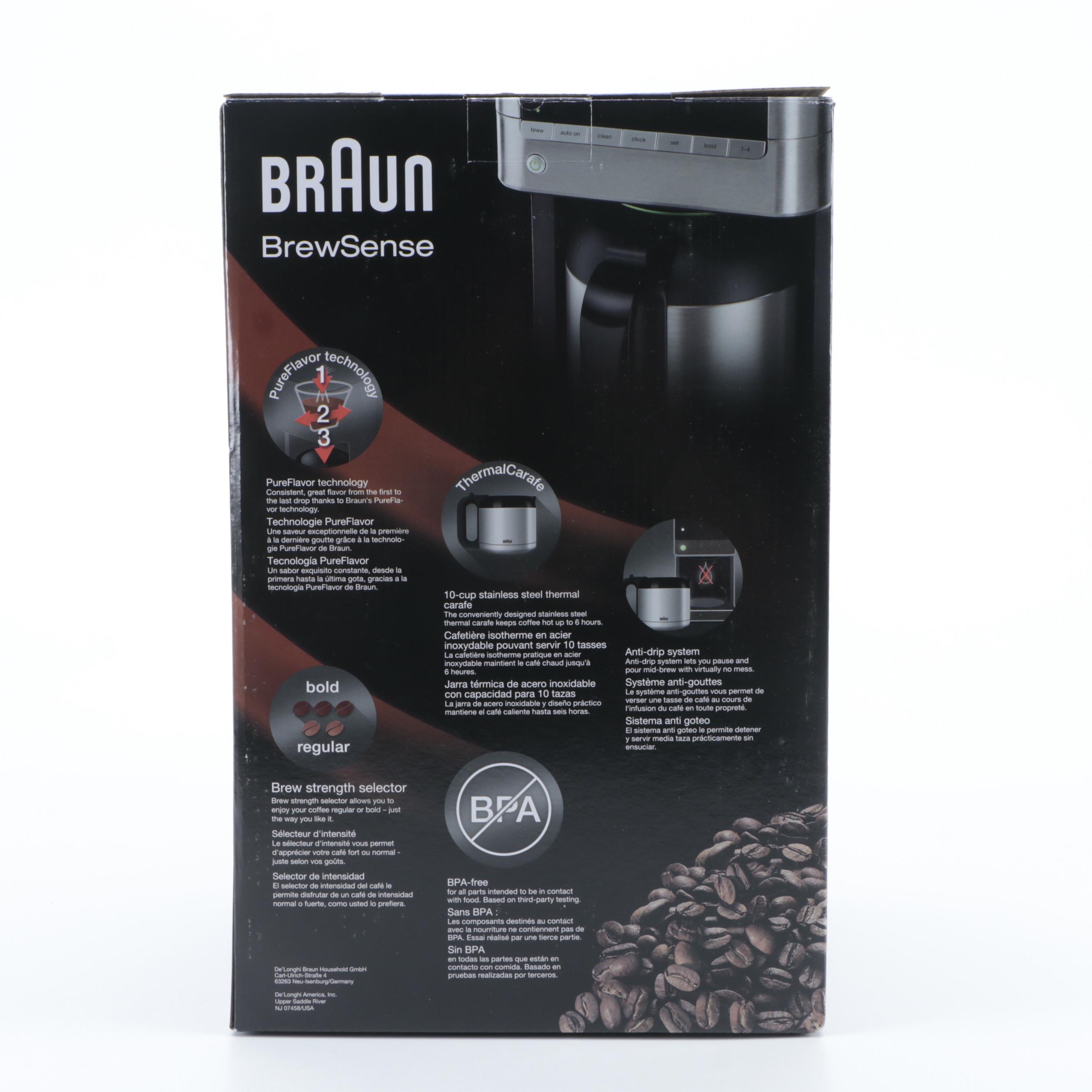 Braun BrewSense Ten-Cup Drip Coffee Maker with Thermal Carafe