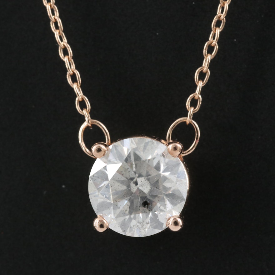 14K Rose Gold 1.23 CT Diamond Solitaire Necklace