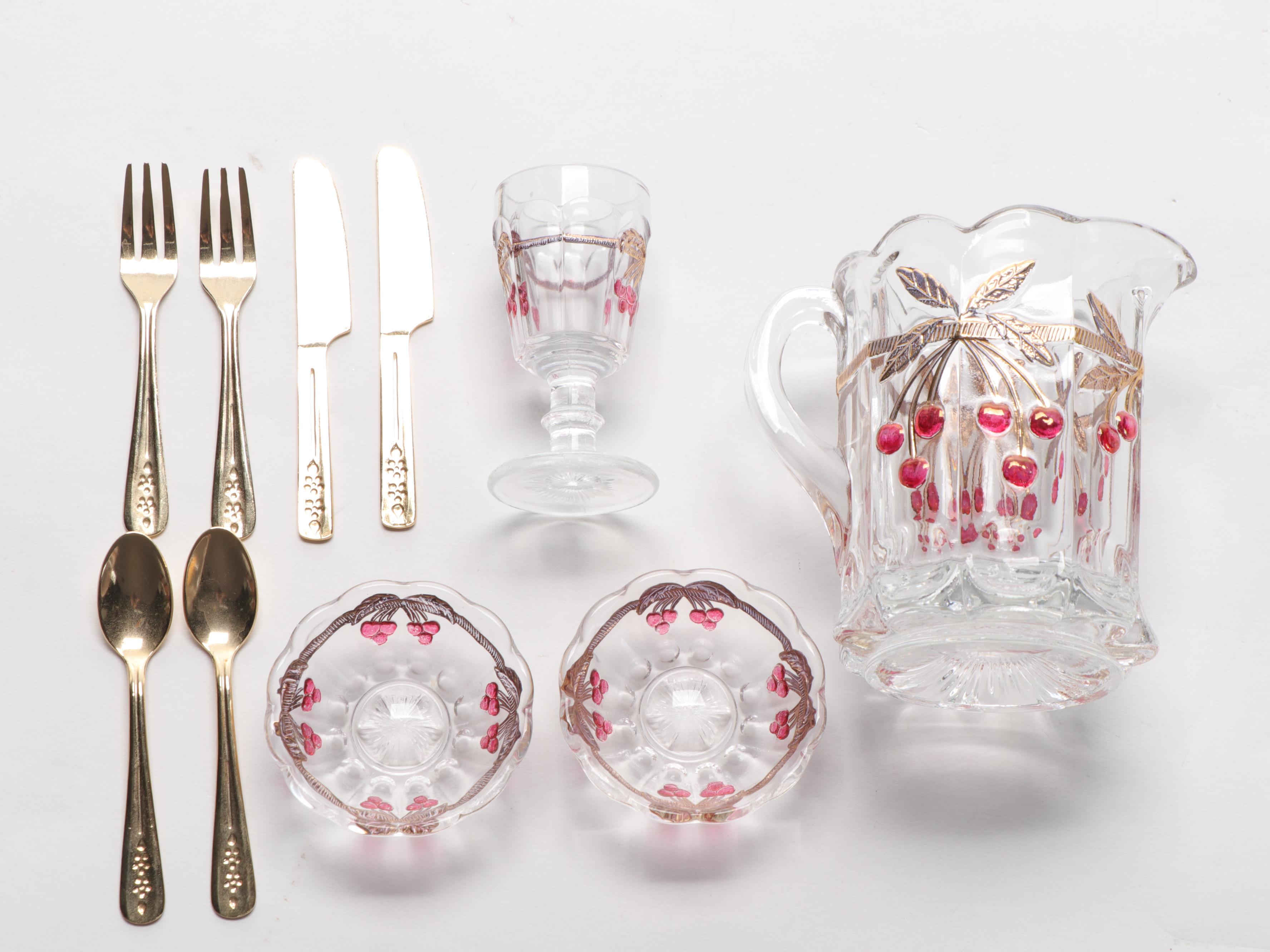 American Girl Doll Samantha's Furniture with Mosser Pitcher Set and Utensils