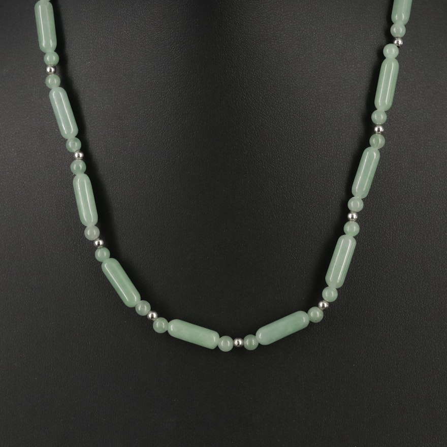 Sterling Jadeite Beaded Necklace