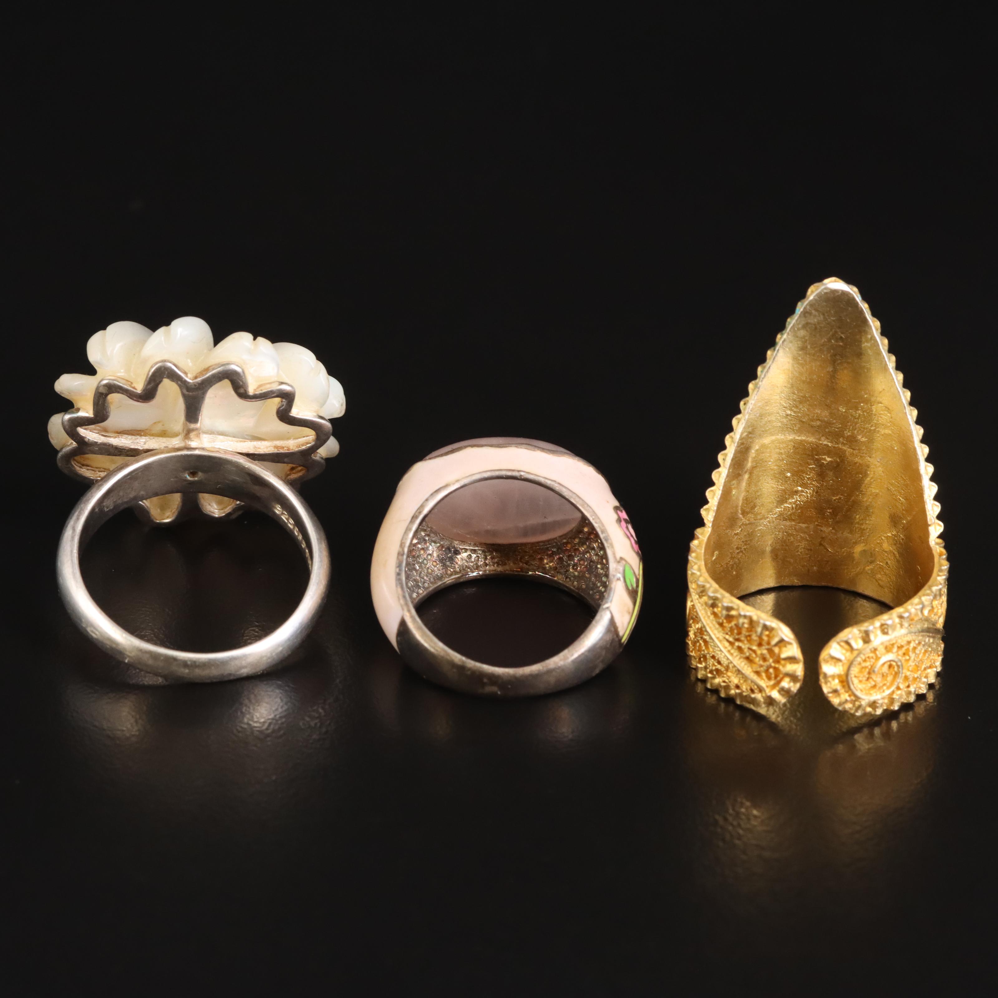 David Segal, Nail Ring and Mother-of-Pearl Featured in Sterling Ring Trio