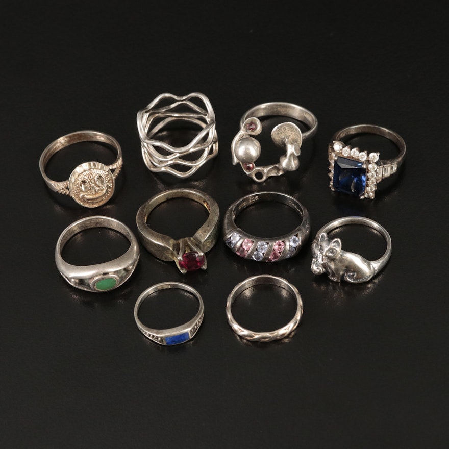 Sterling Rings Including Sapphire, Garnet, Cubic Zirconia