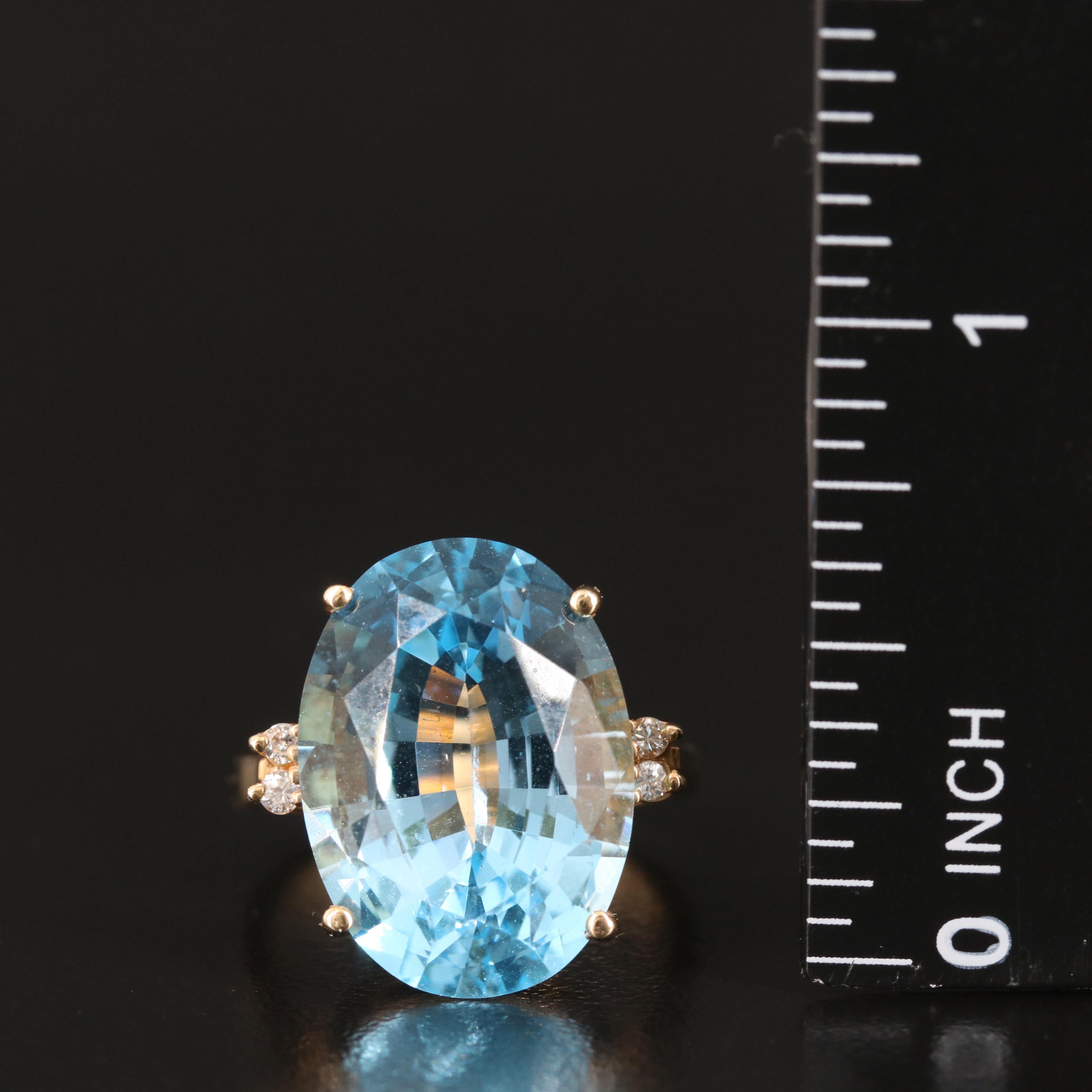 14K 16.51 CT Swiss Blue Topaz Statement Ring with Diamond Accents