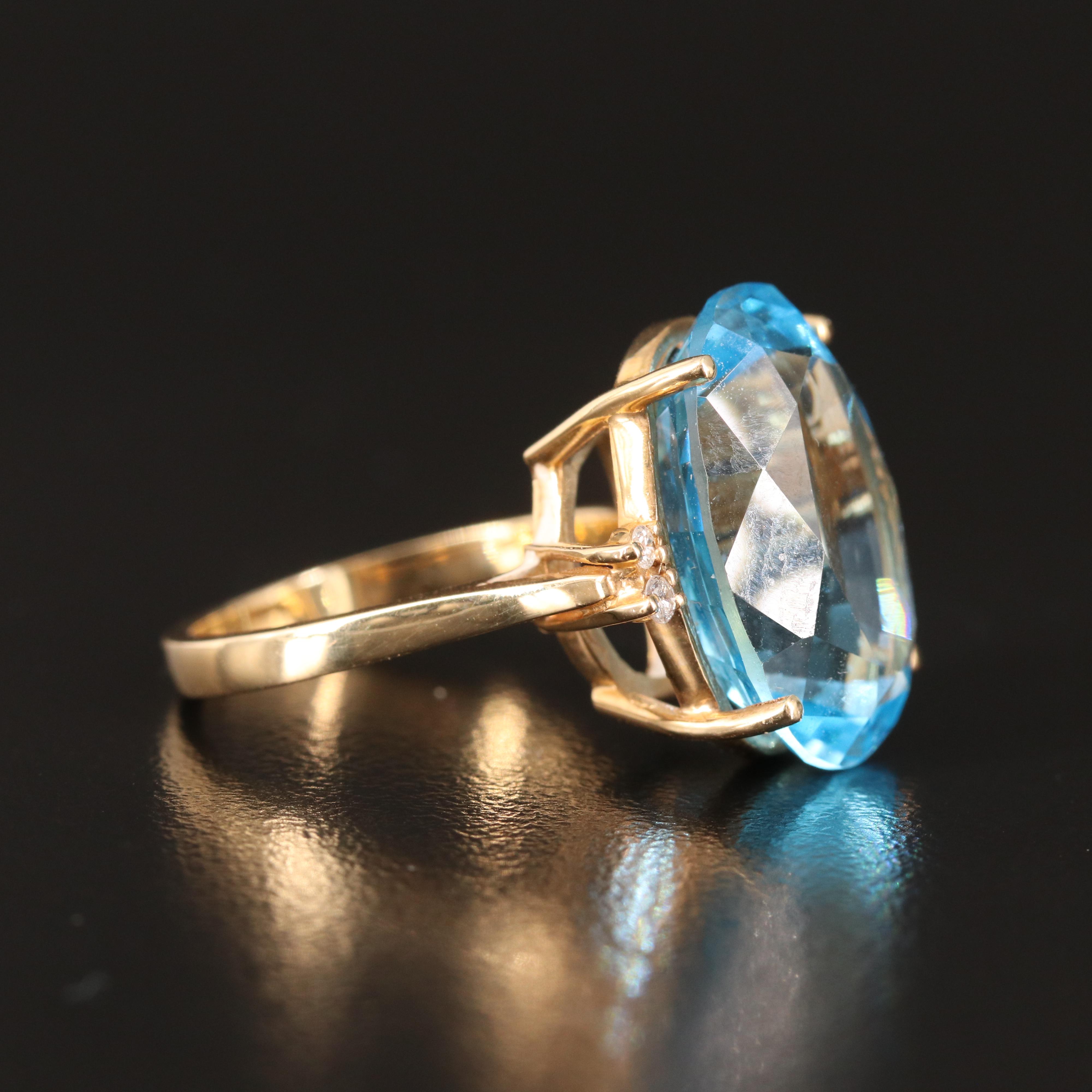 14K 16.51 CT Swiss Blue Topaz Statement Ring with Diamond Accents