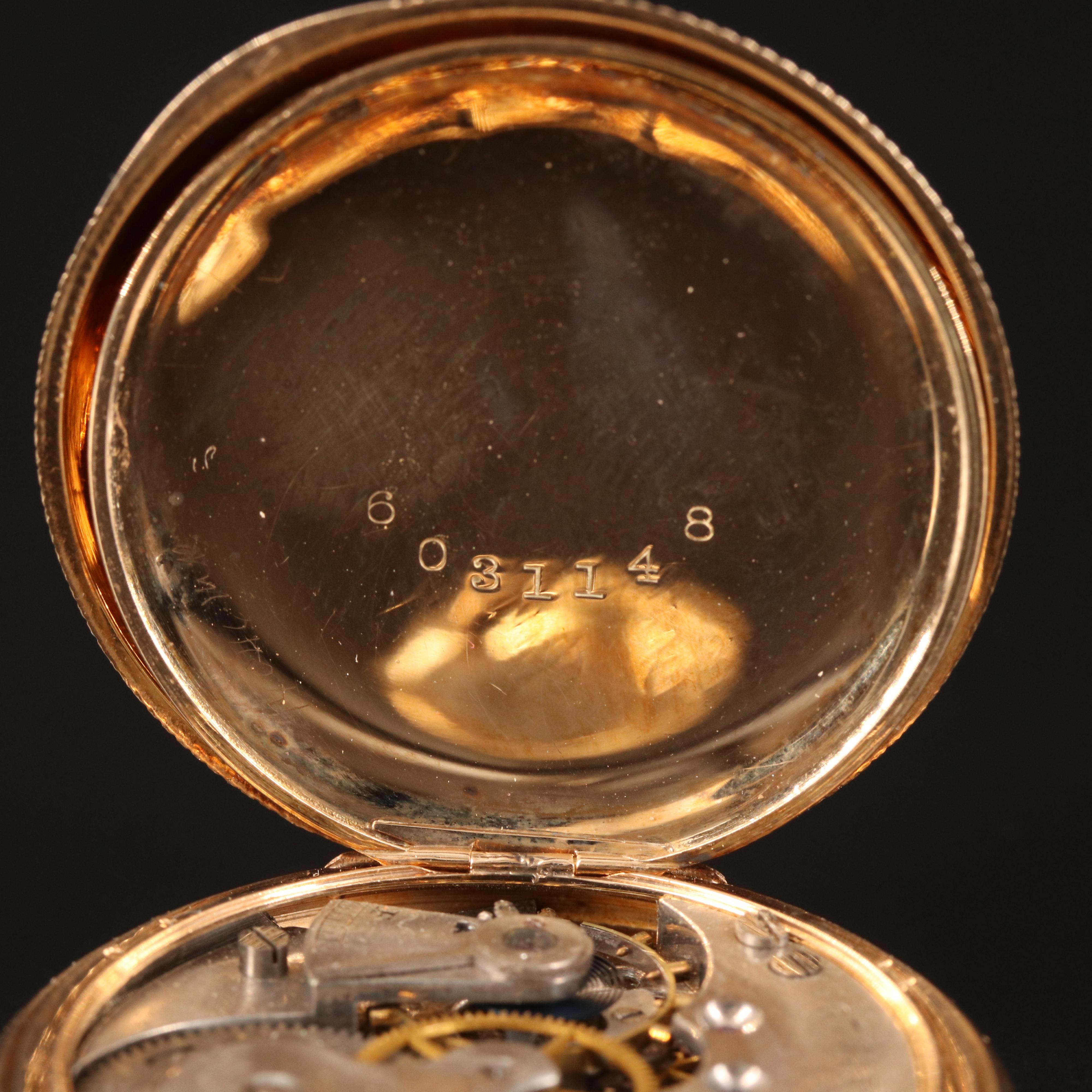 14K 1890 Elgin Sidewind Diamond Pocket Watch with Rose and Green Gold Accents