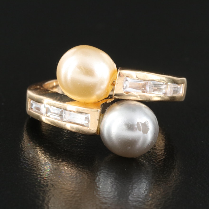 Faux Pearl and Cubic Zirconia Bypass Ring