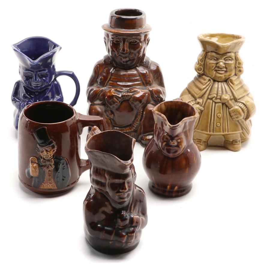 Grace Apgar "Dr. Bogardus" with Other Ceramic Character Pitchers and Mugs,