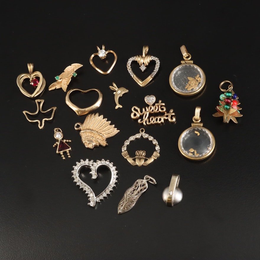 9K, 10K, Diamond, Claddagh and 14K Featured in Vintage Pendant Assortment