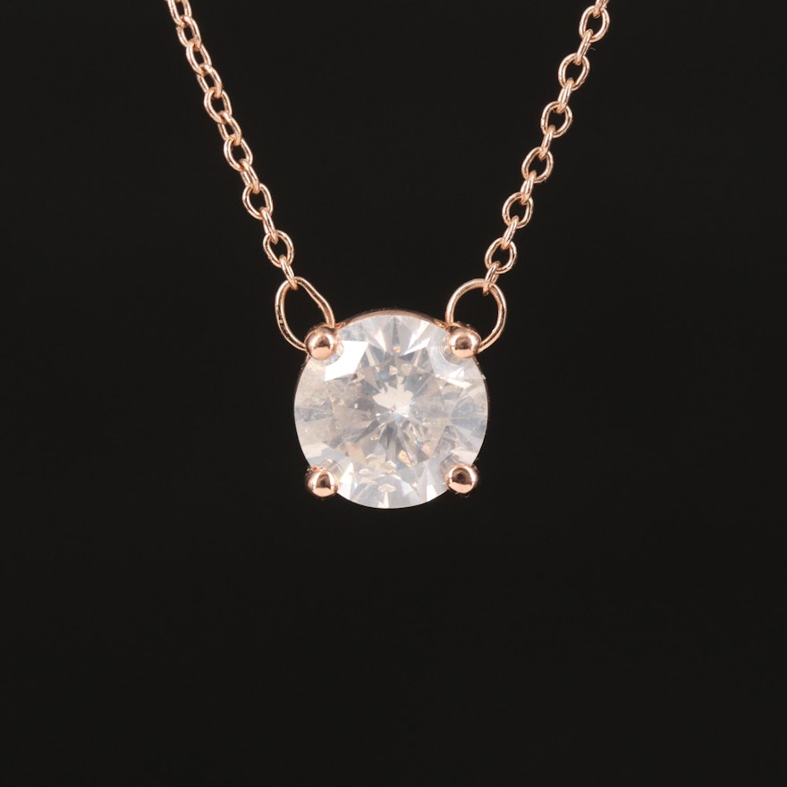 14K Rose Gold 1.15 CT Diamond Solitaire Necklace