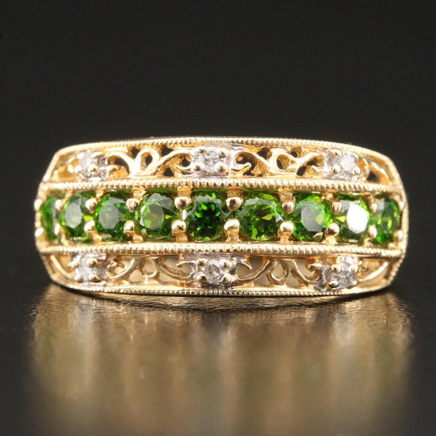 14K Diopside and Diamond Openwork Band