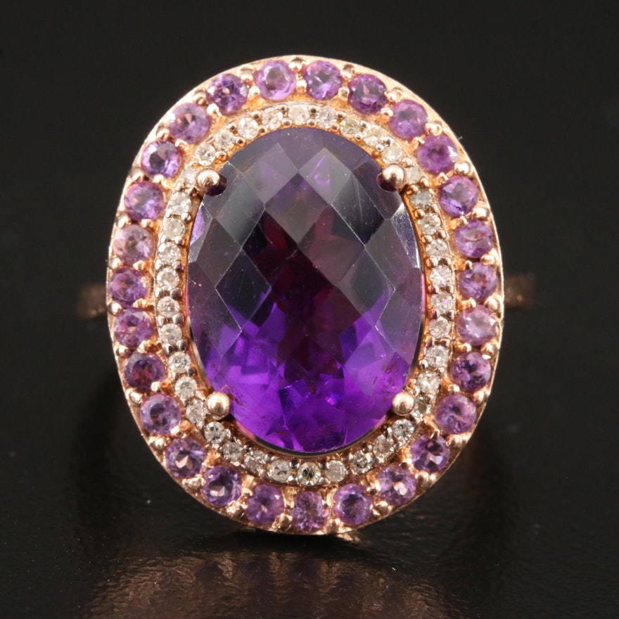 14K Rose Gold Amethyst and Diamond Ring