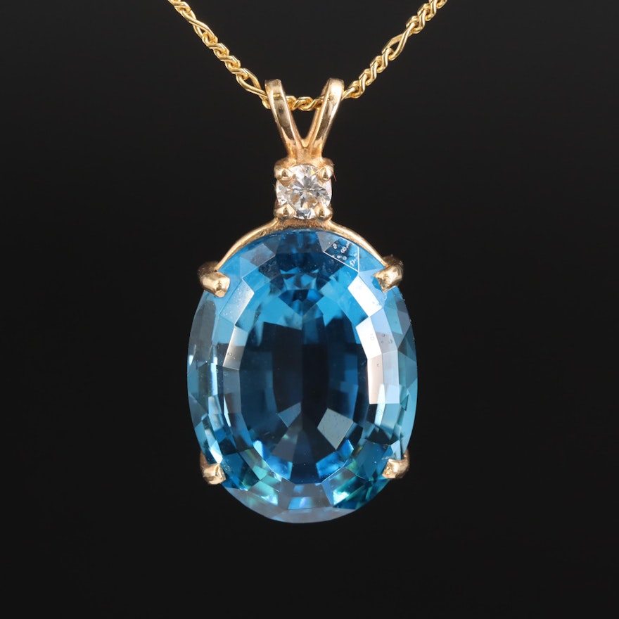 14K 23.89 CT Swiss - London Blue Topaz and Diamond Pendant Necklace