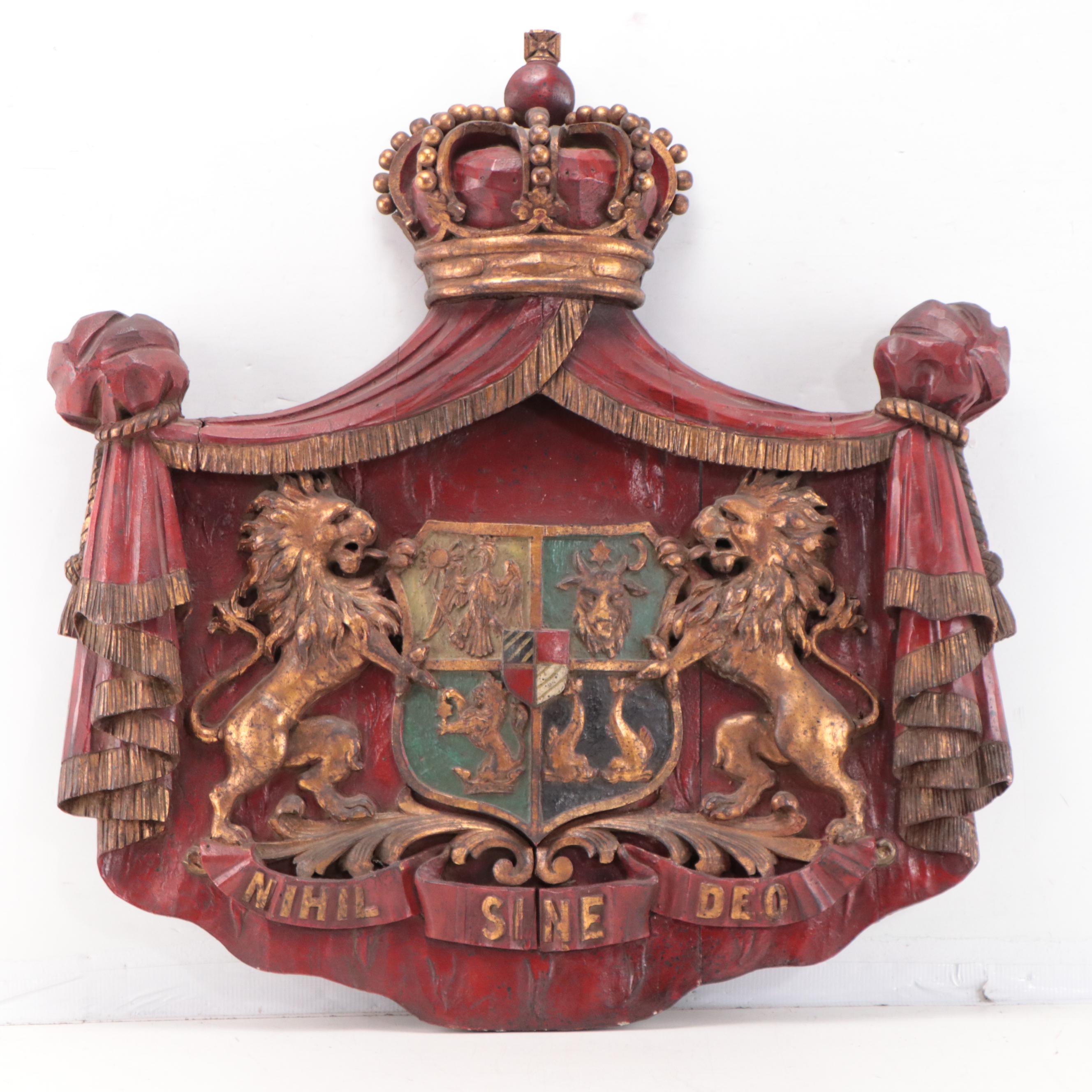 Romanian Coat of Arms Carved Wooden Crest