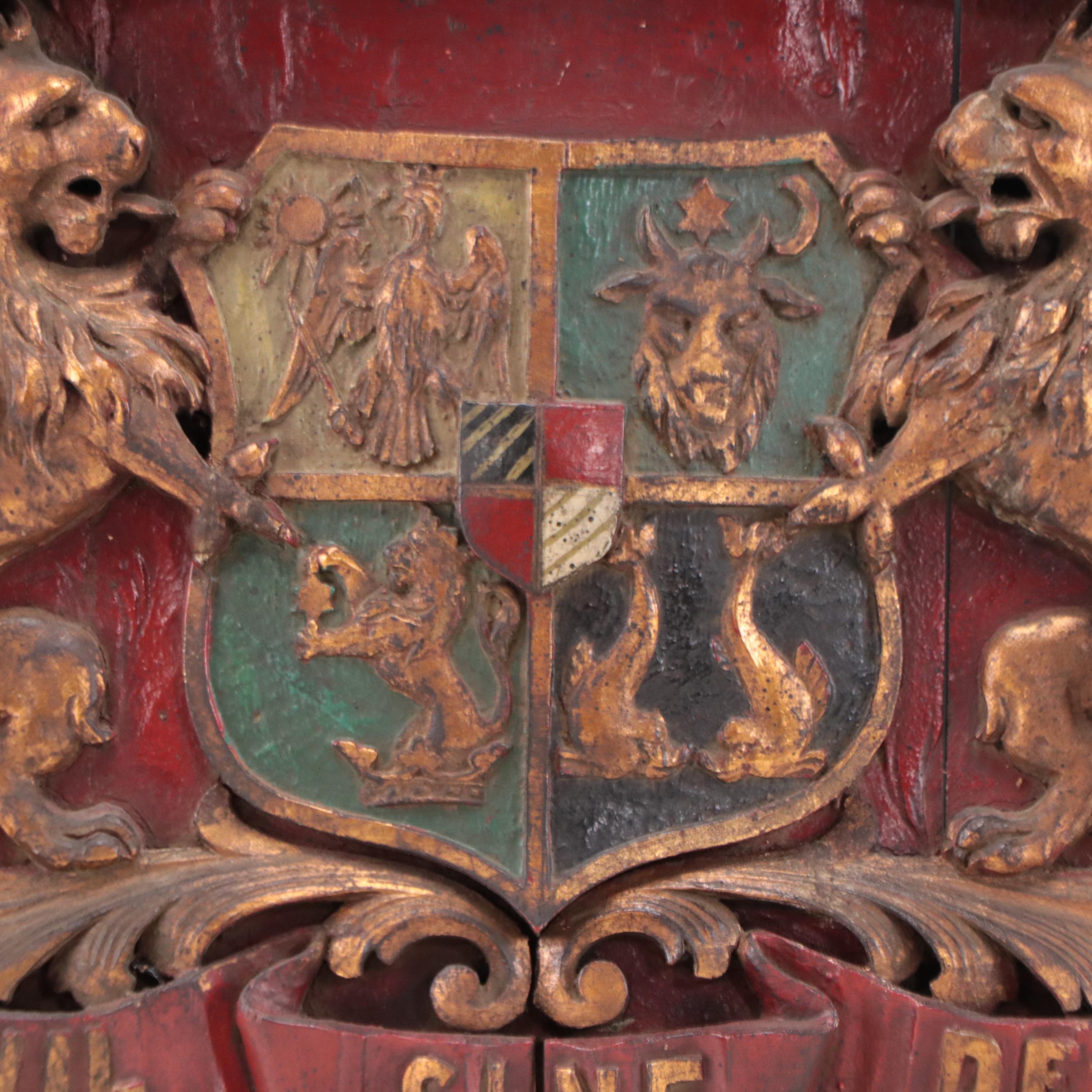 Romanian Coat of Arms Carved Wooden Crest