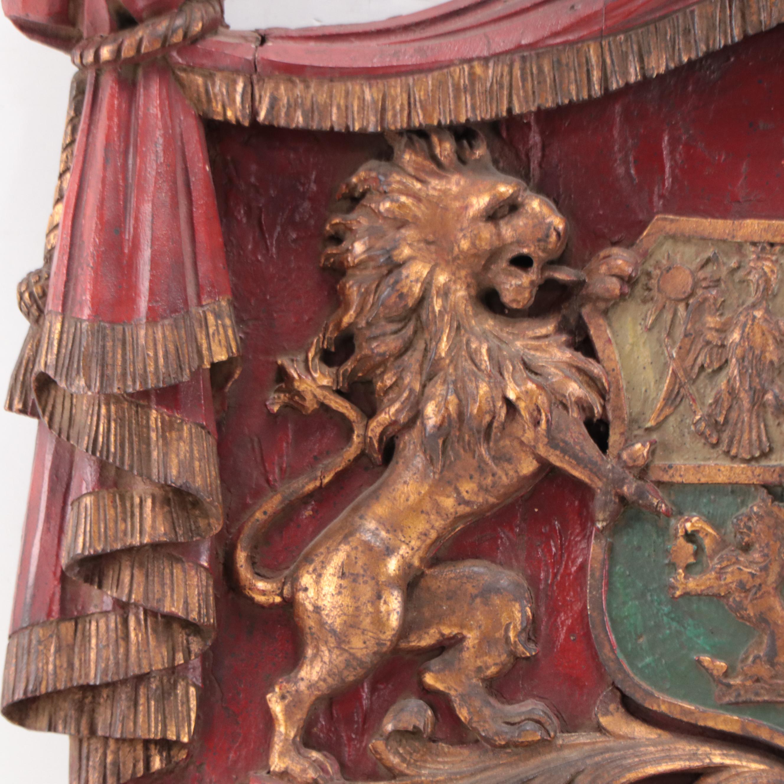 Romanian Coat of Arms Carved Wooden Crest