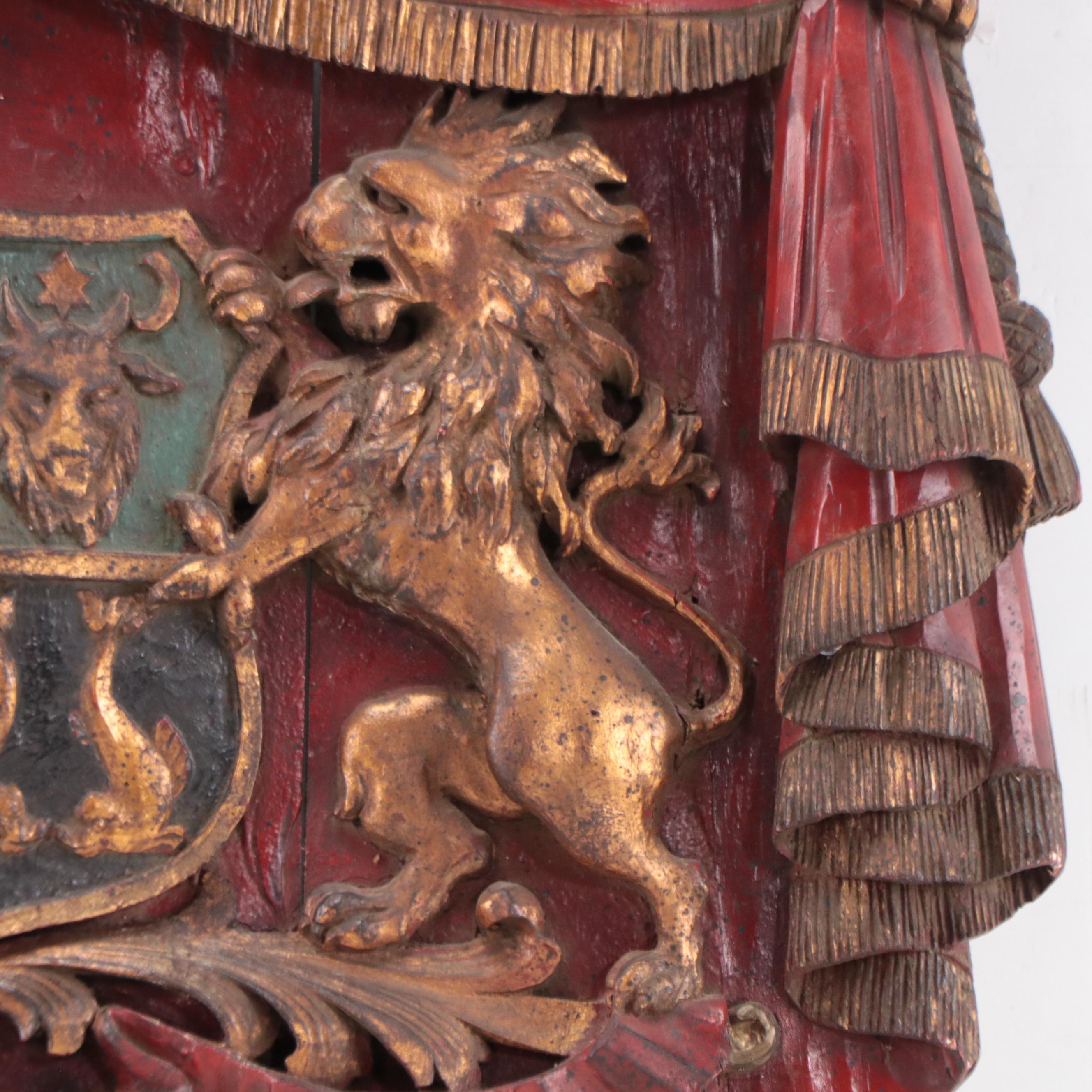 Romanian Coat of Arms Carved Wooden Crest