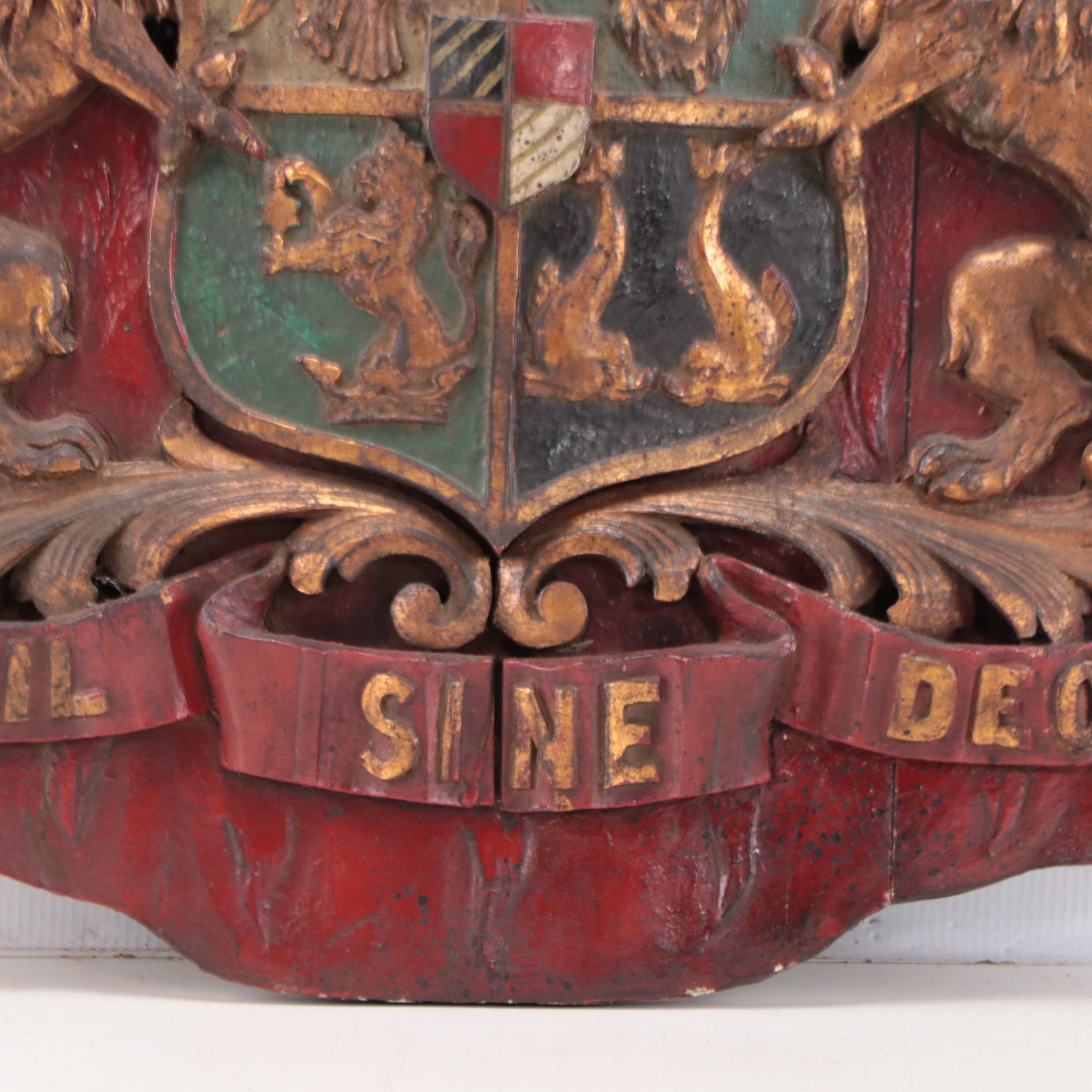 Romanian Coat of Arms Carved Wooden Crest