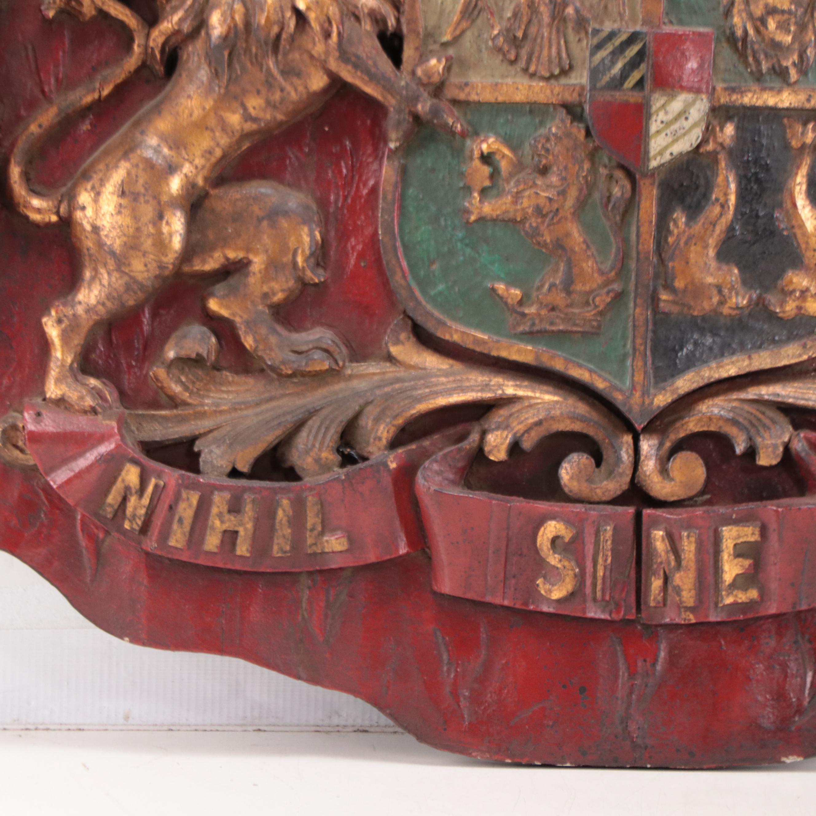 Romanian Coat of Arms Carved Wooden Crest