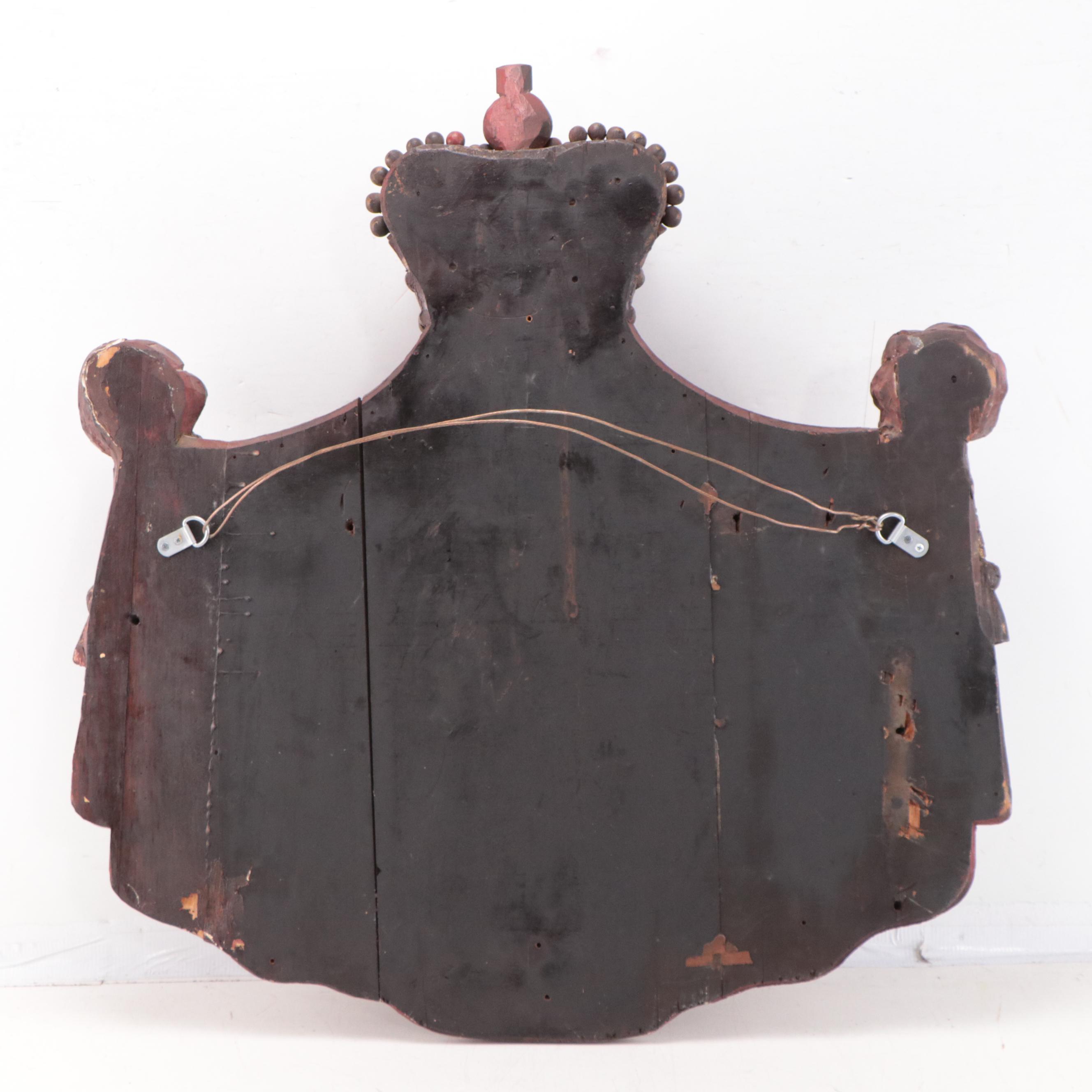 Romanian Coat of Arms Carved Wooden Crest