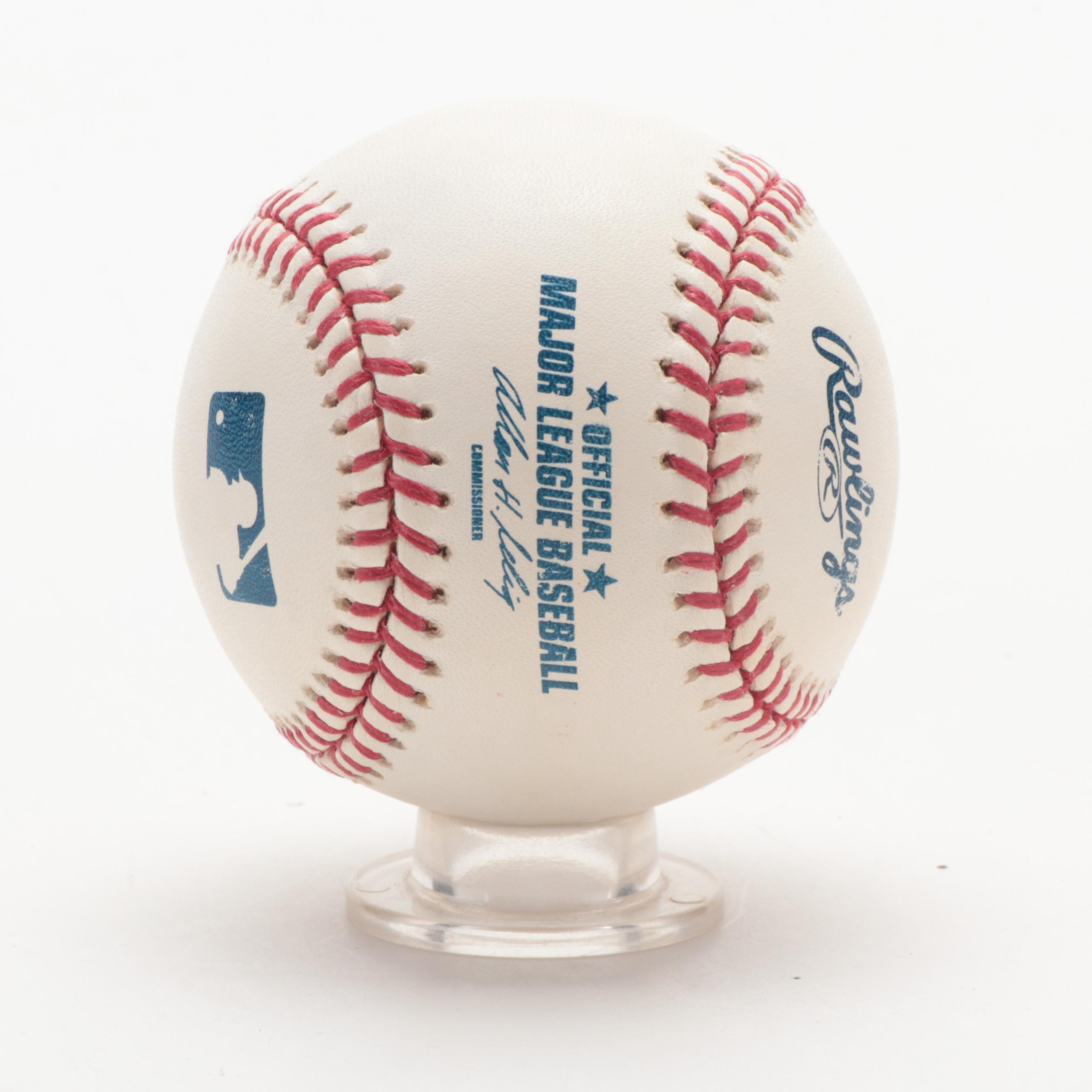 Tug McGraw Signed Rawlings Baseball with 1988 Topps Baseball Cards