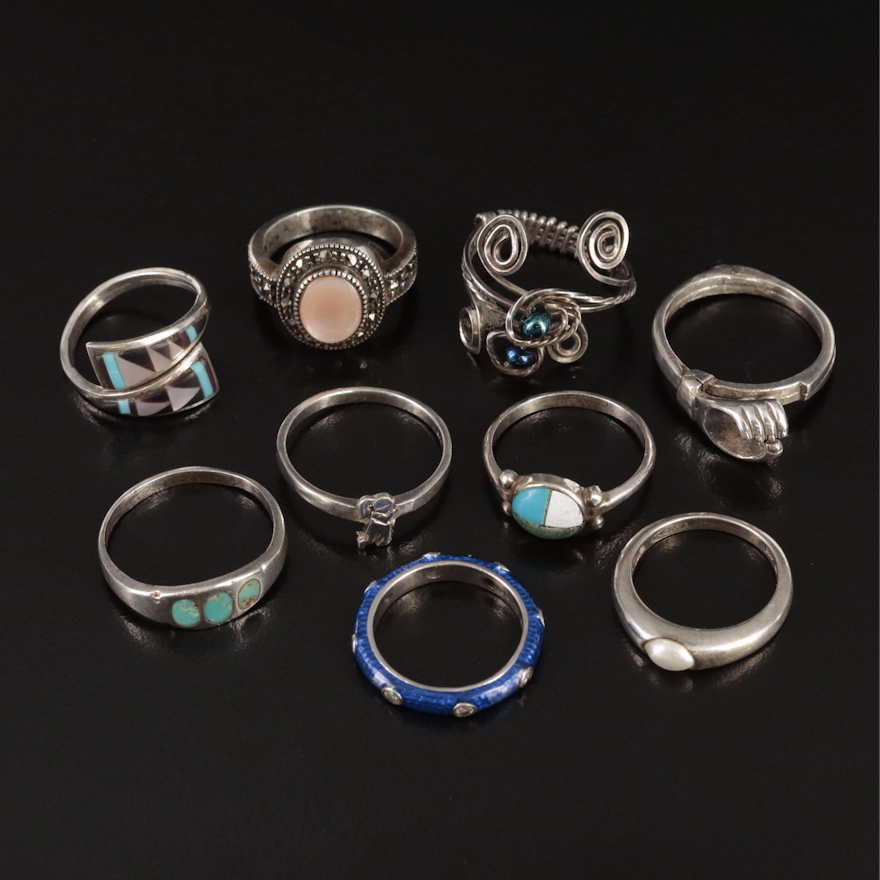 Sterling Ring Selection Including Mother-of-Pearl and Cubic Zirconia