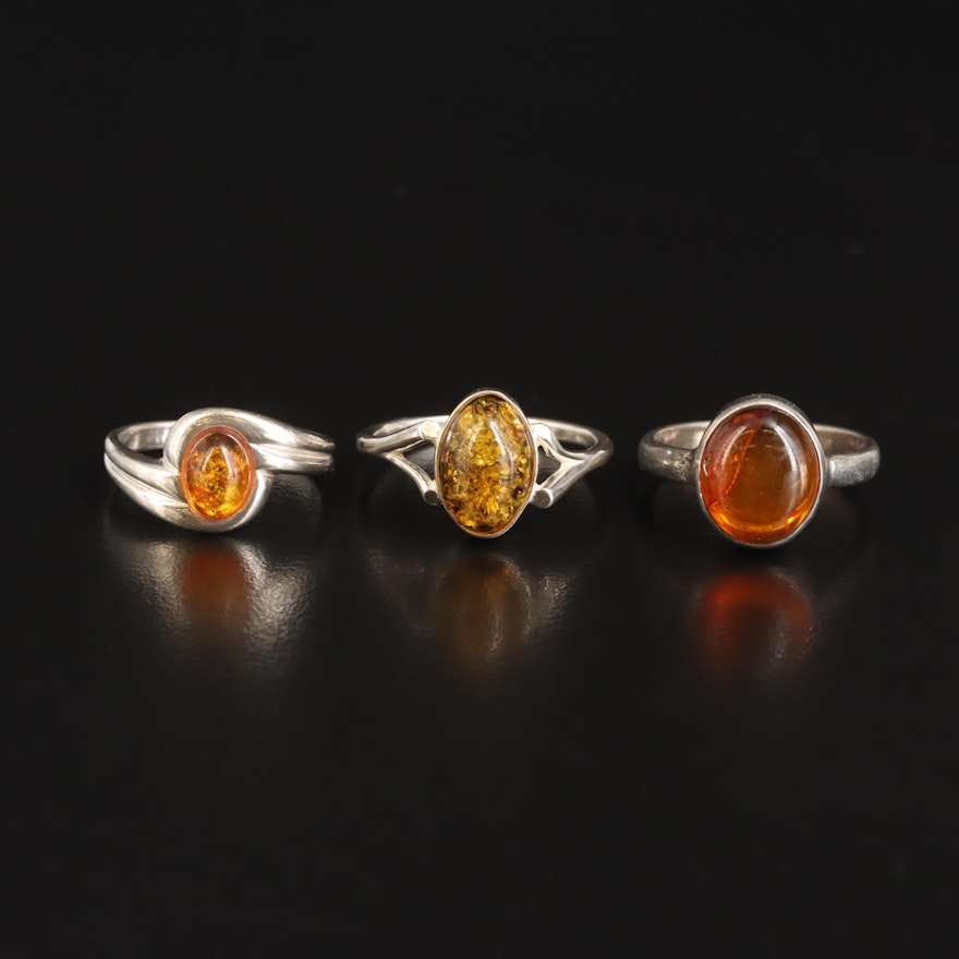 Sterling Amber Ring Selection