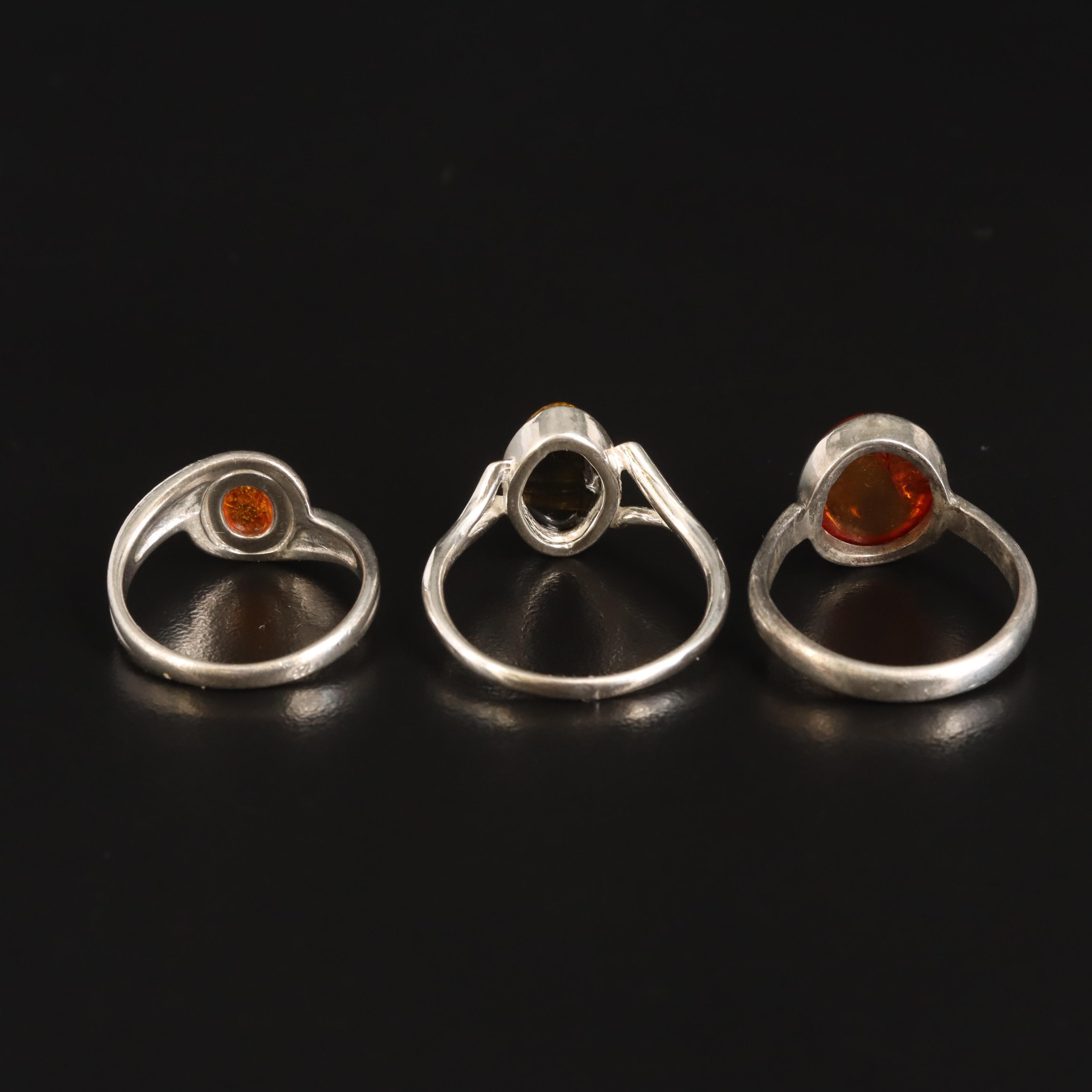 Sterling Amber Ring Selection