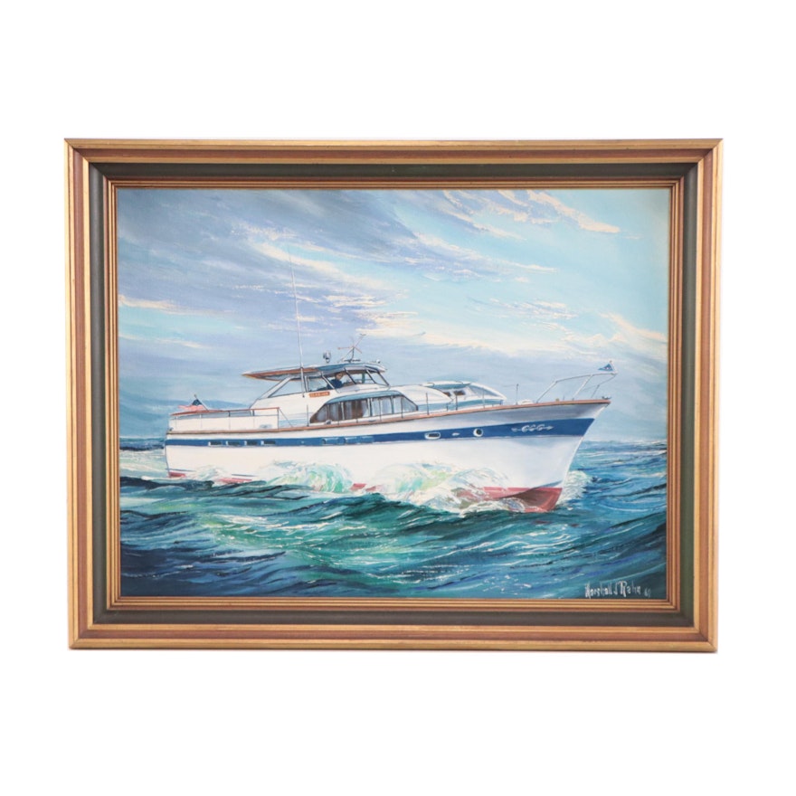 Marshall J. Rhan Oil Painting of Boat, 1968