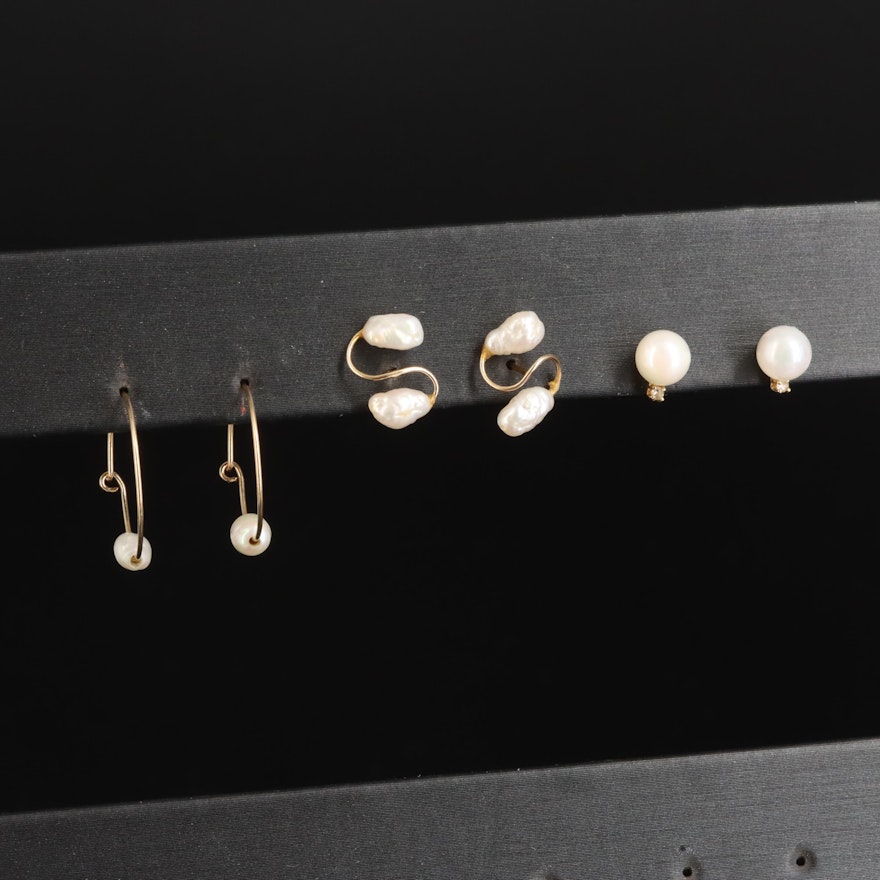 14K Pearl and Diamond Earring Collection