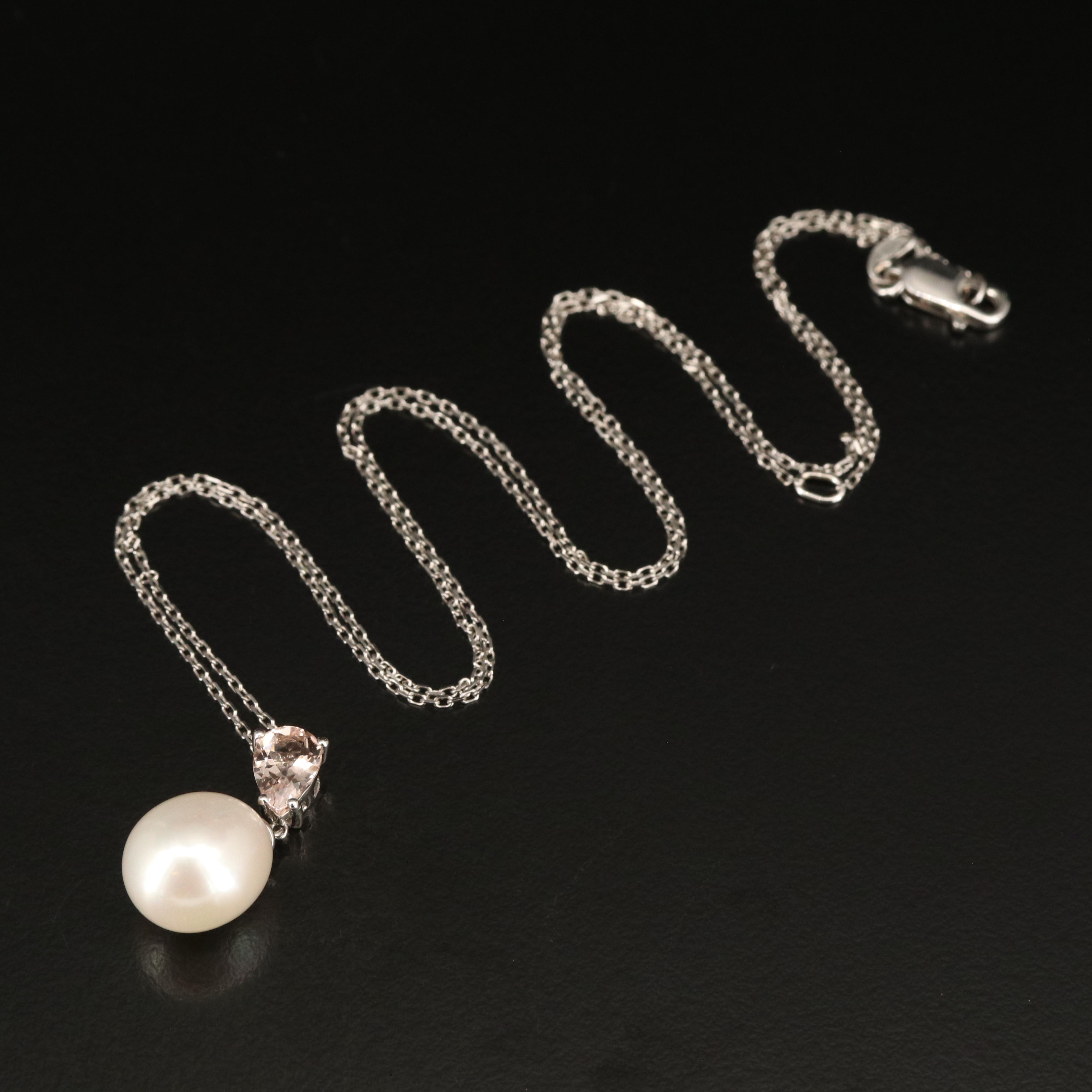 Sterling Pearl and Morganite Pendant Necklace