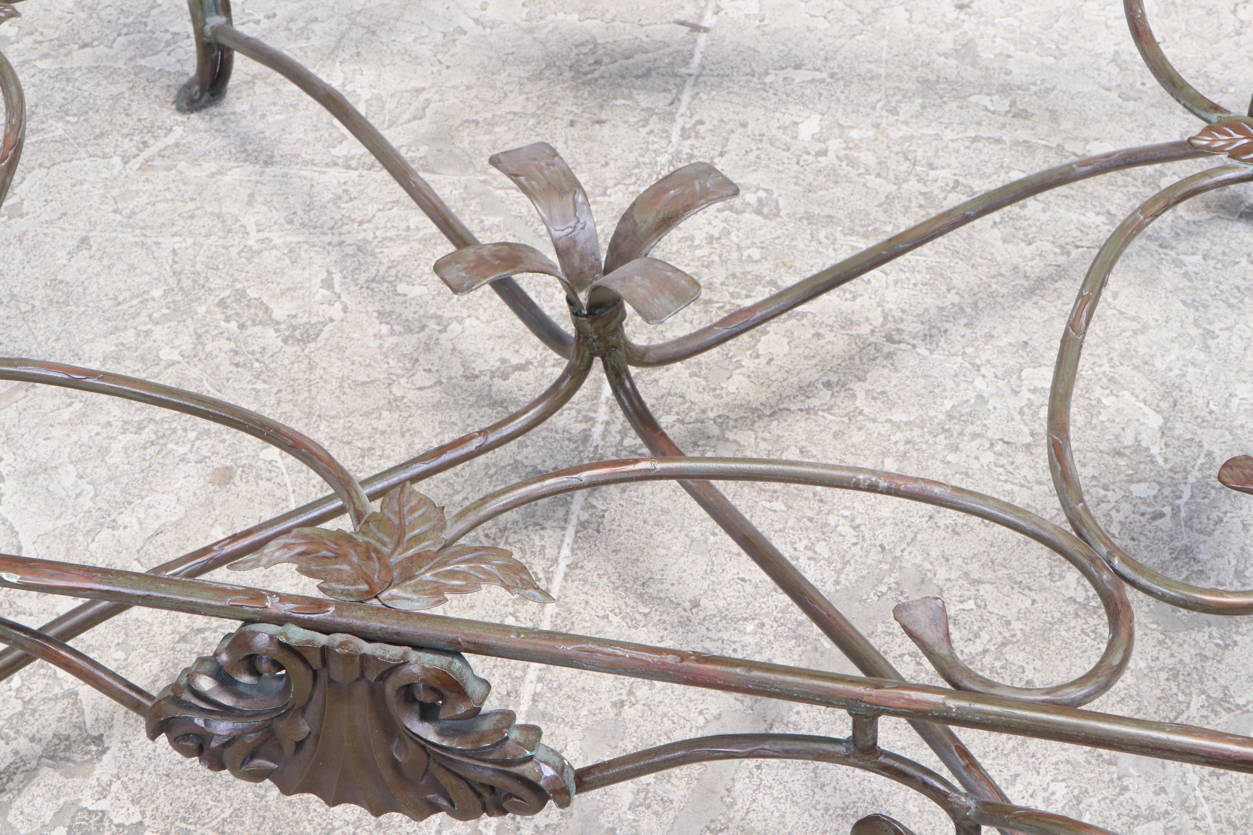 Verdigris-Patinated Iron and Glass Top Coffee Table