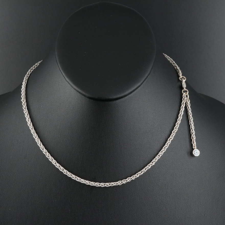 18K Wheat Chain Necklace with Platinum Set 0.39 CT Diamond Accent