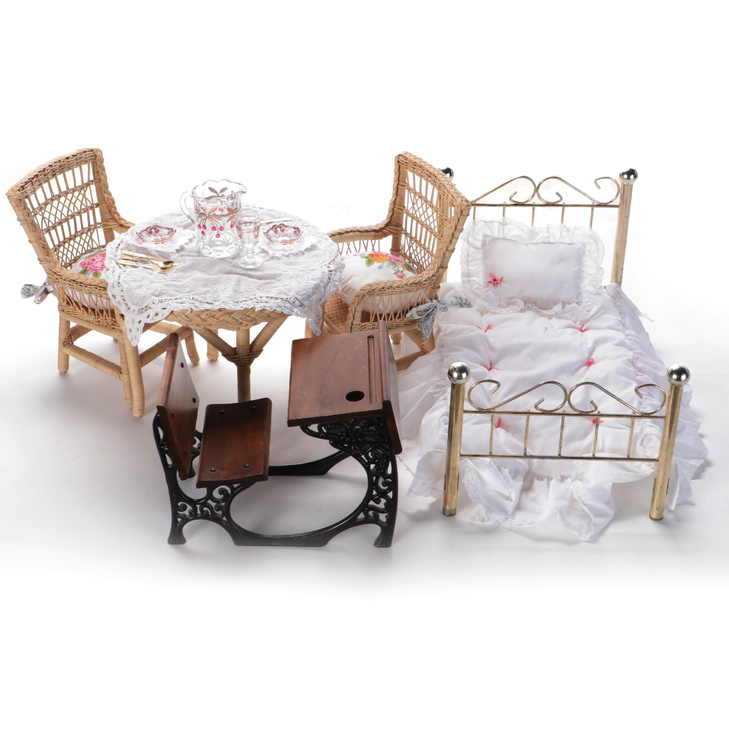 American Girl Doll Samantha's Furniture with Mosser Pitcher Set and Utensils