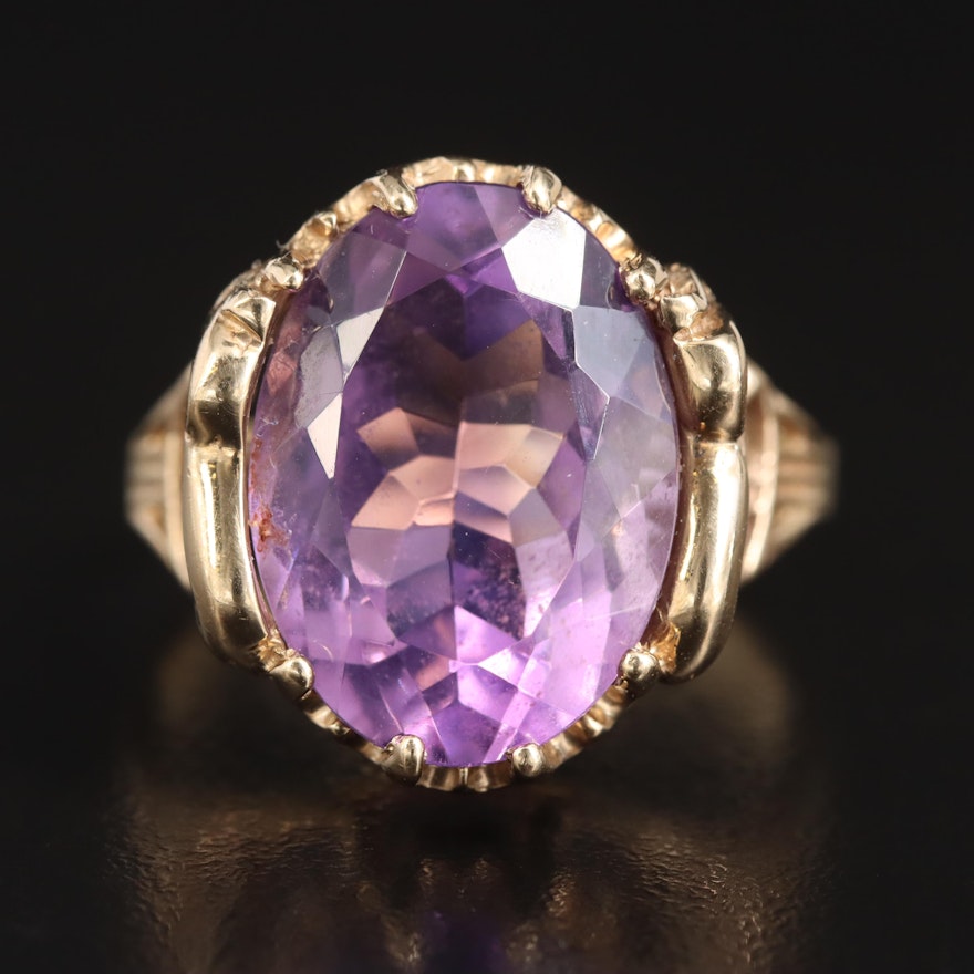 Vintage 10K Amethyst Ring with Elephant Detail