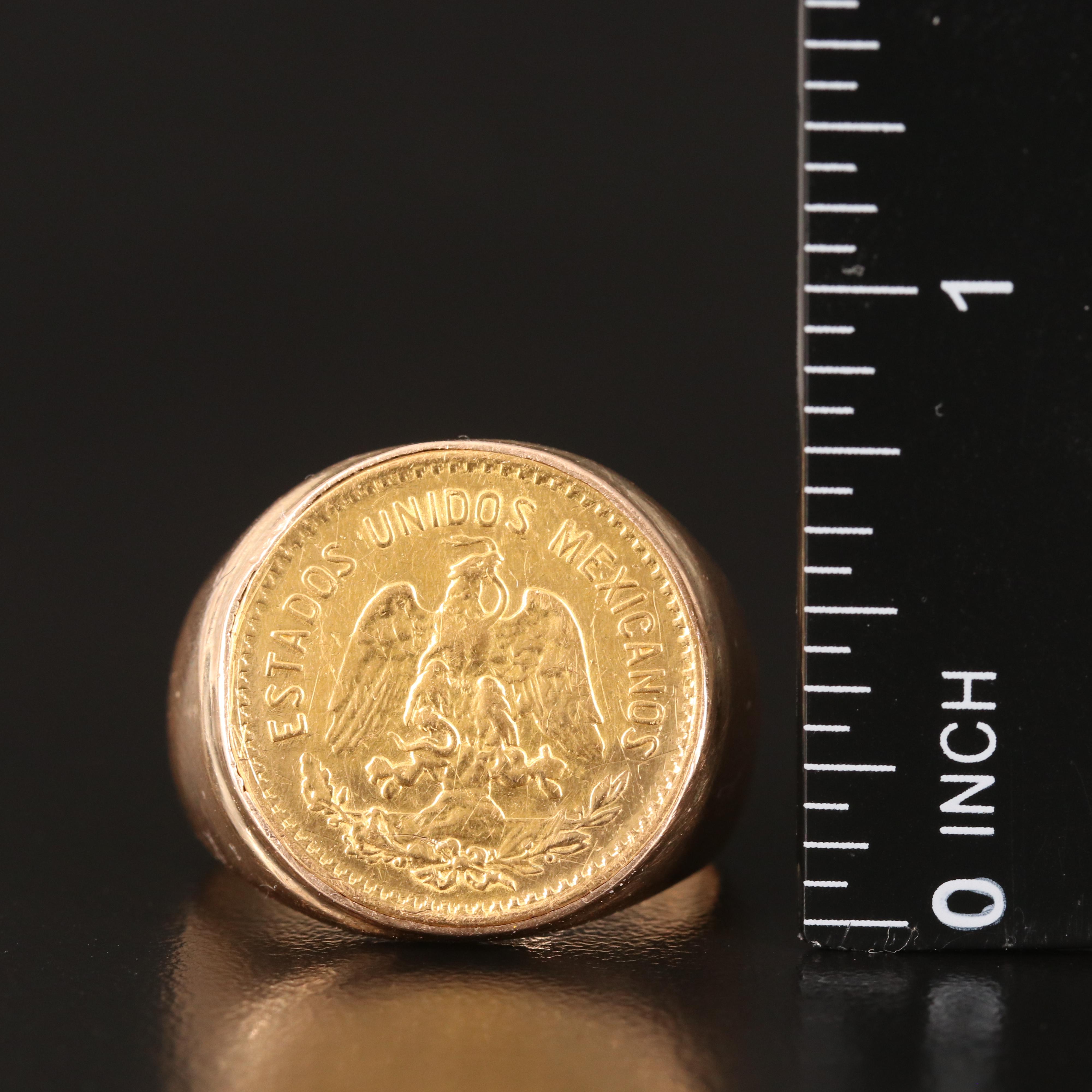 14K Ring with 1955 Mexican Cinco Pesos Gold Coin