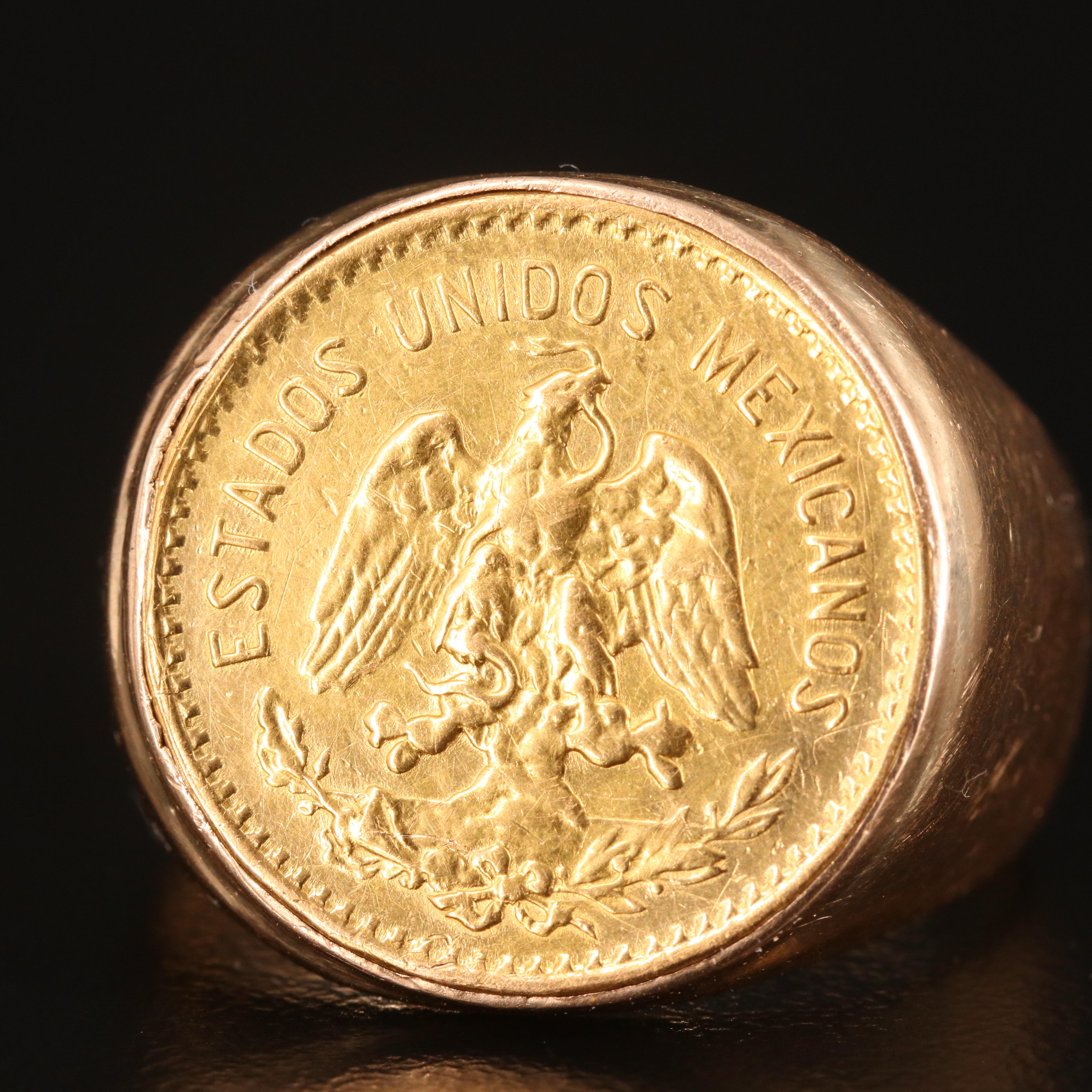 14K Ring with 1955 Mexican Cinco Pesos Gold Coin