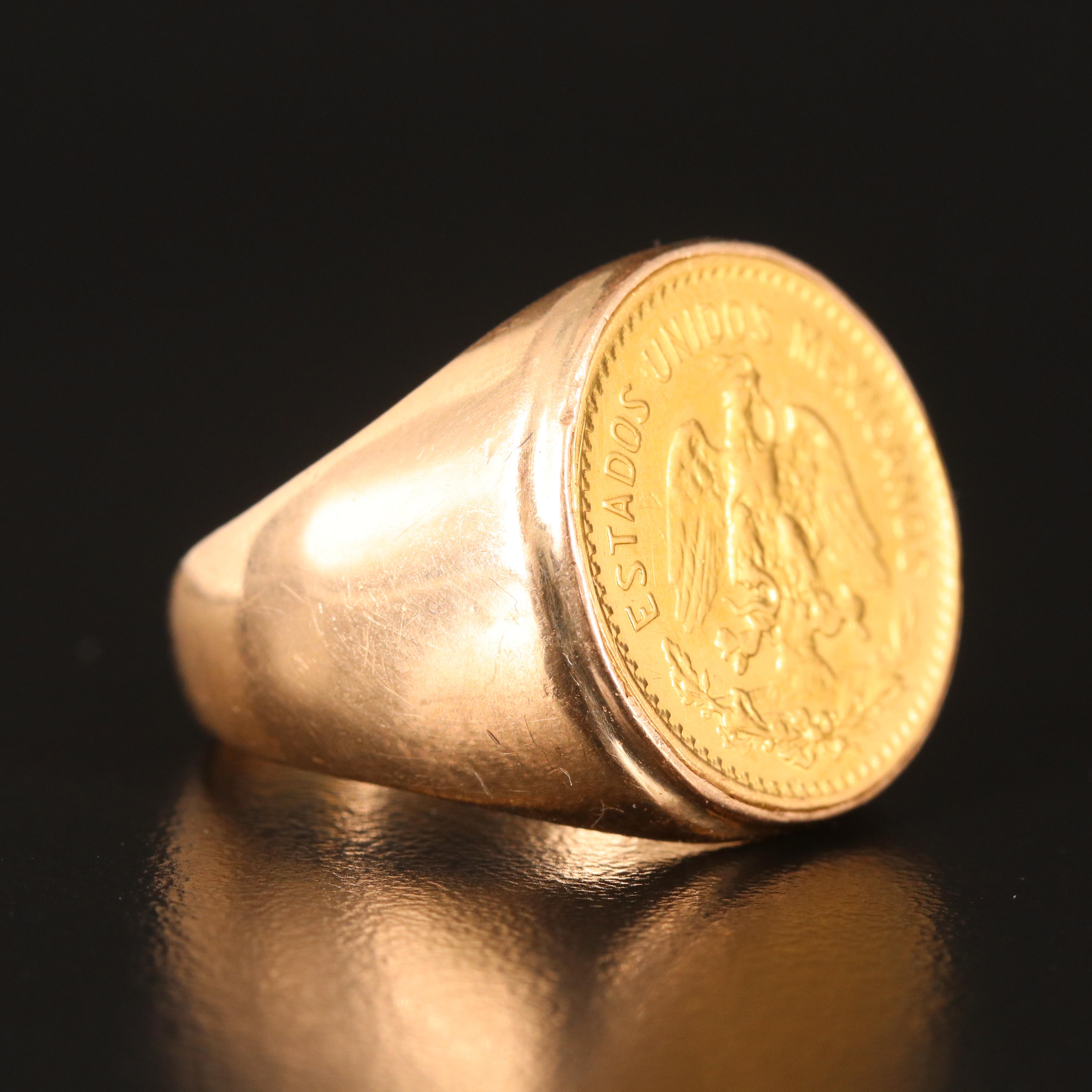 14K Ring with 1955 Mexican Cinco Pesos Gold Coin