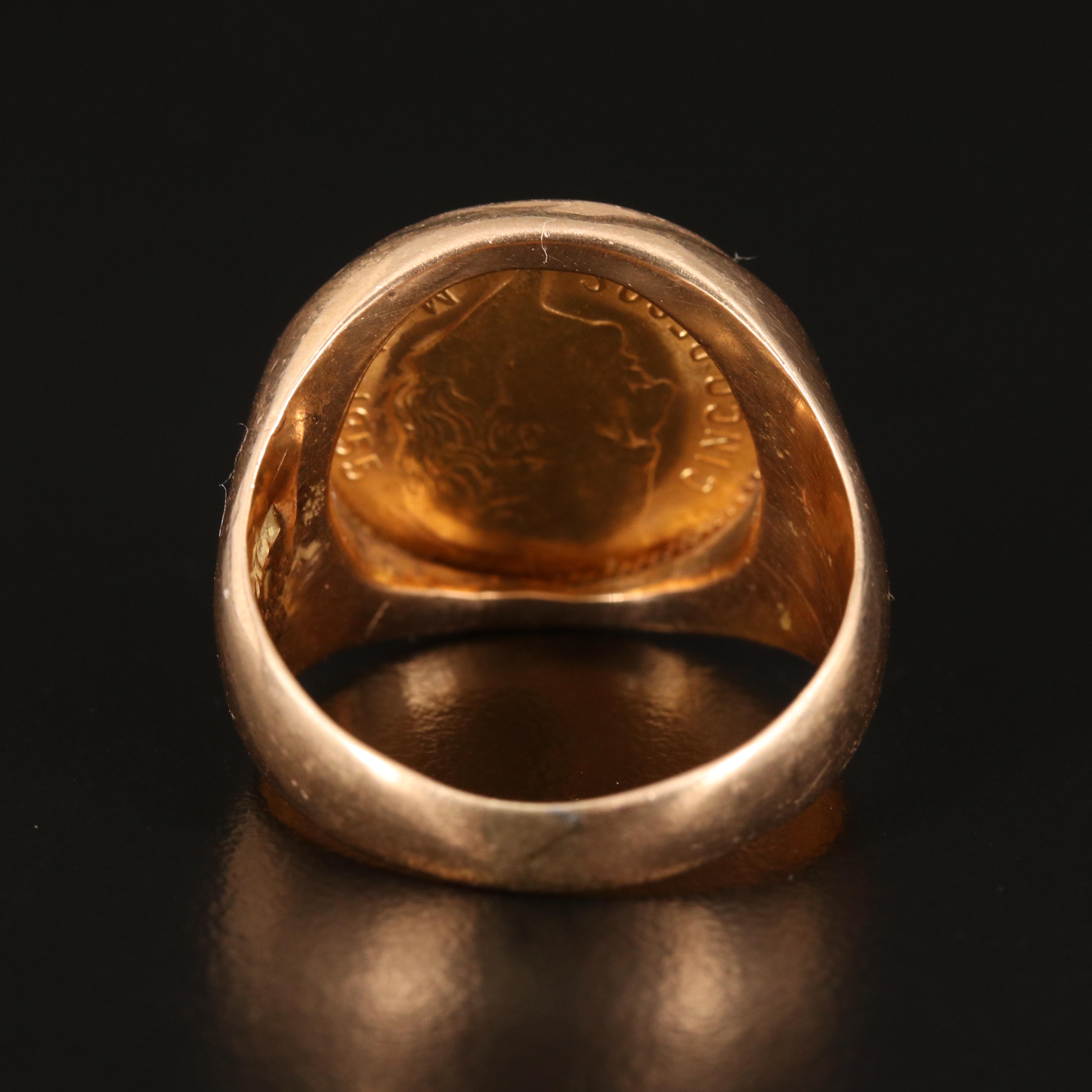 14K Ring with 1955 Mexican Cinco Pesos Gold Coin