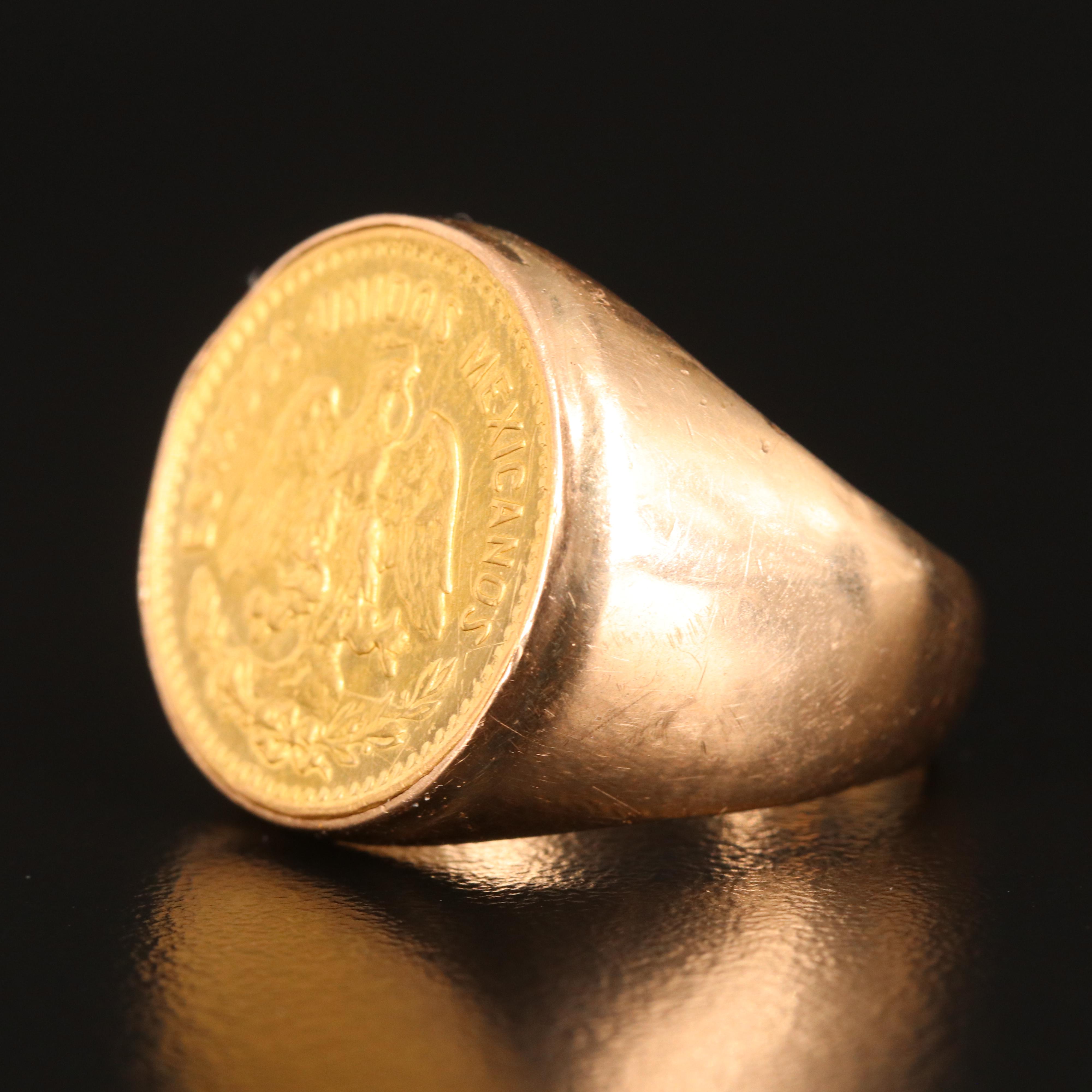 14K Ring with 1955 Mexican Cinco Pesos Gold Coin