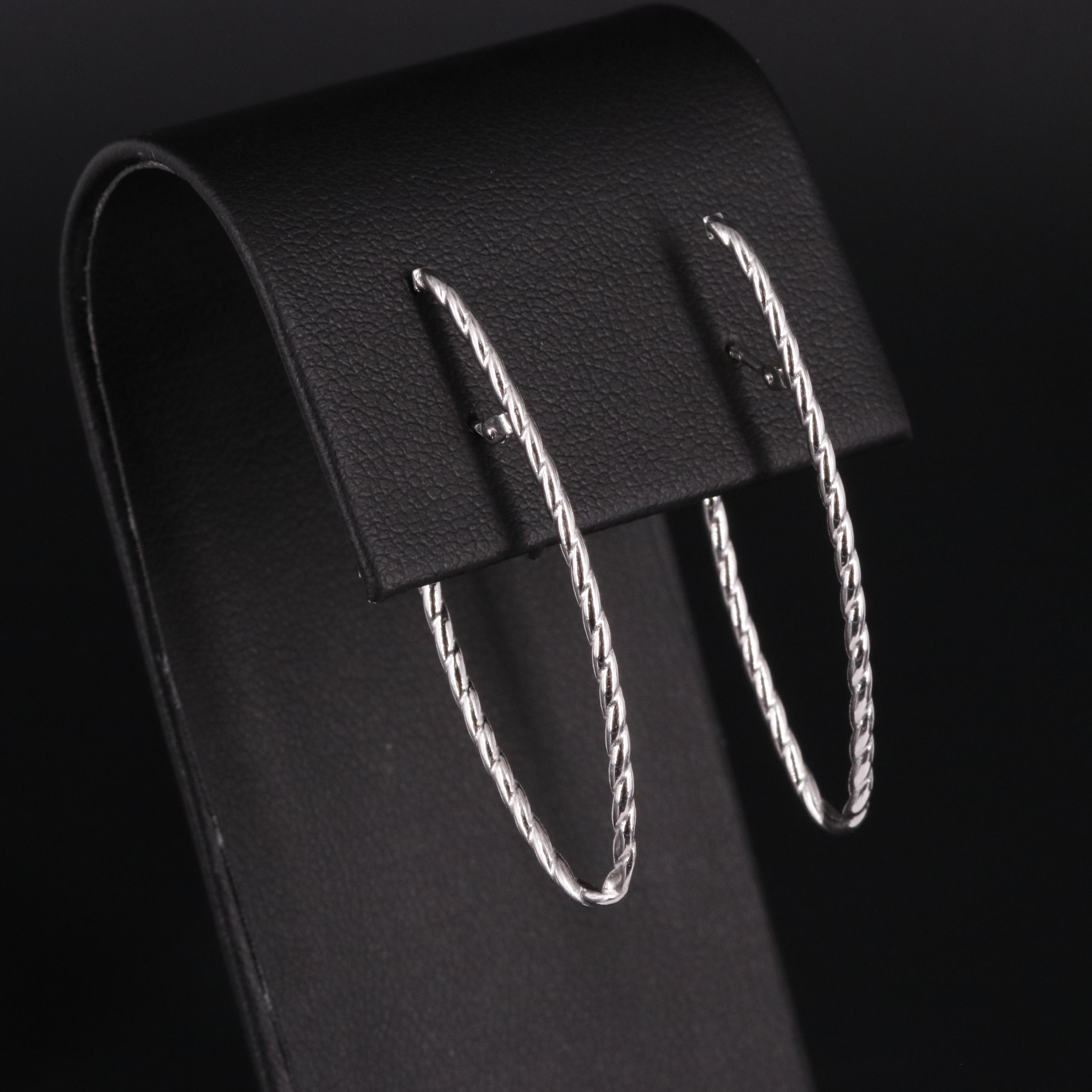 14K Spiral Oval Latch Back Hoop Earrings