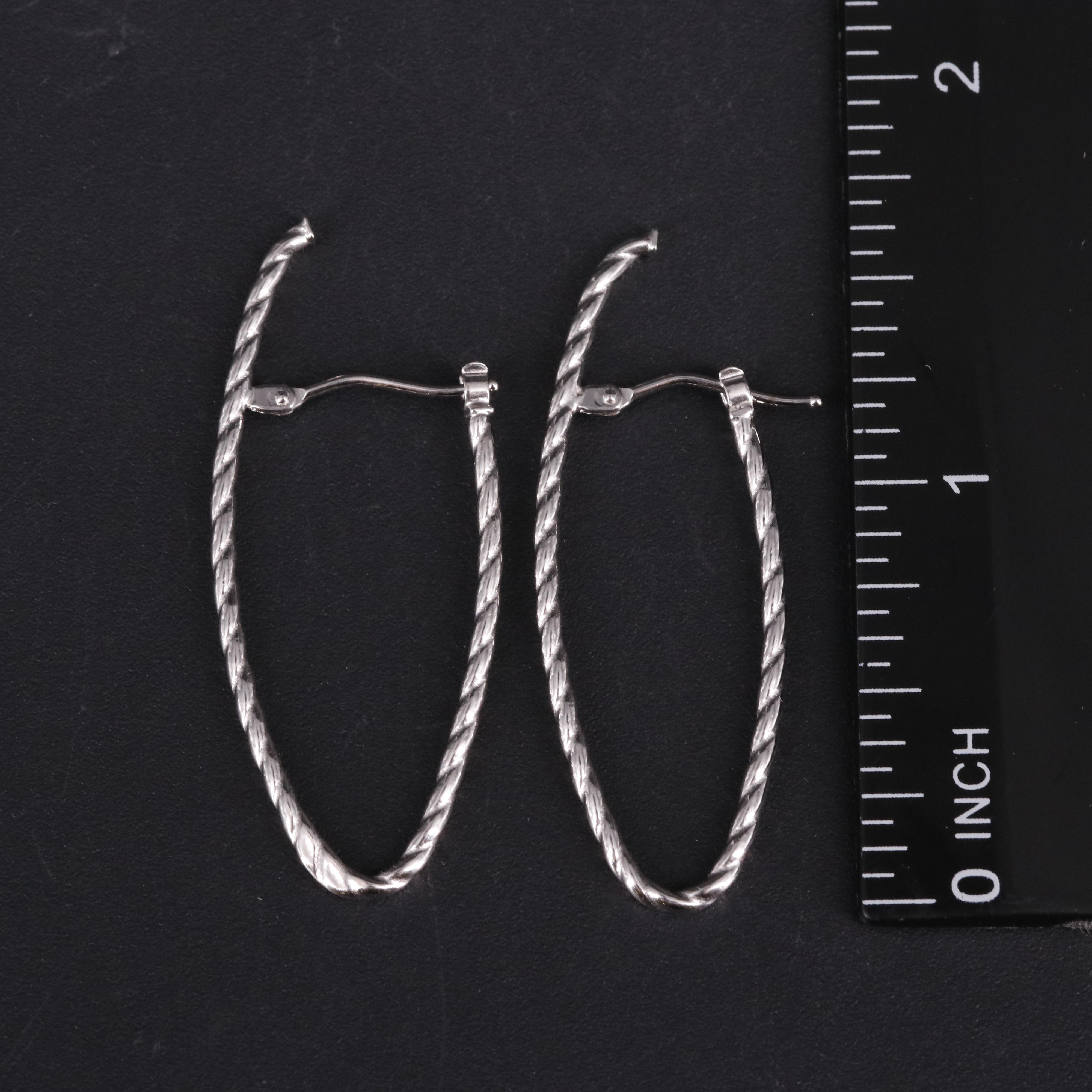 14K Spiral Oval Latch Back Hoop Earrings