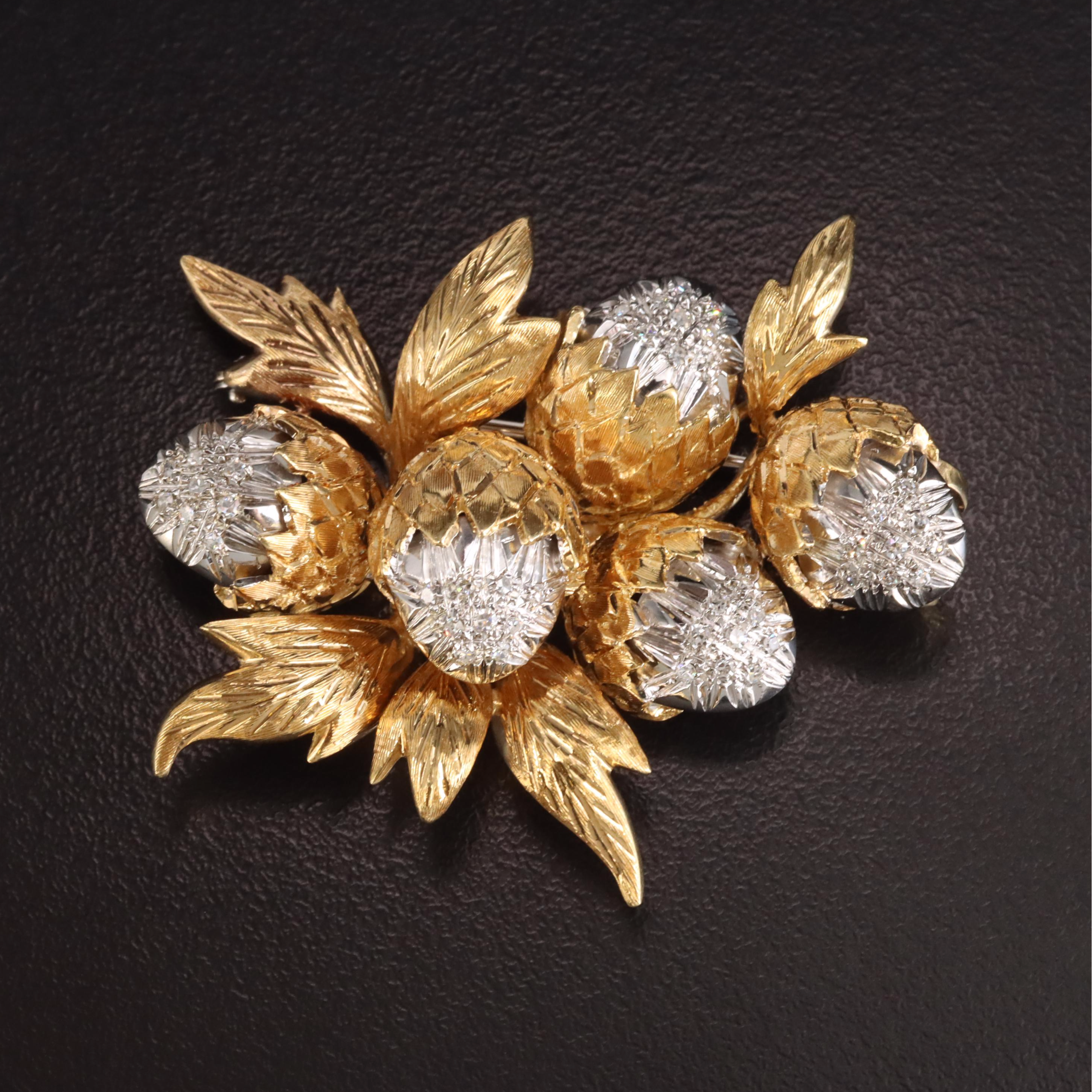 1950s Toliro 18K 0.45 CTW Diamond Thistle Converter Brooch