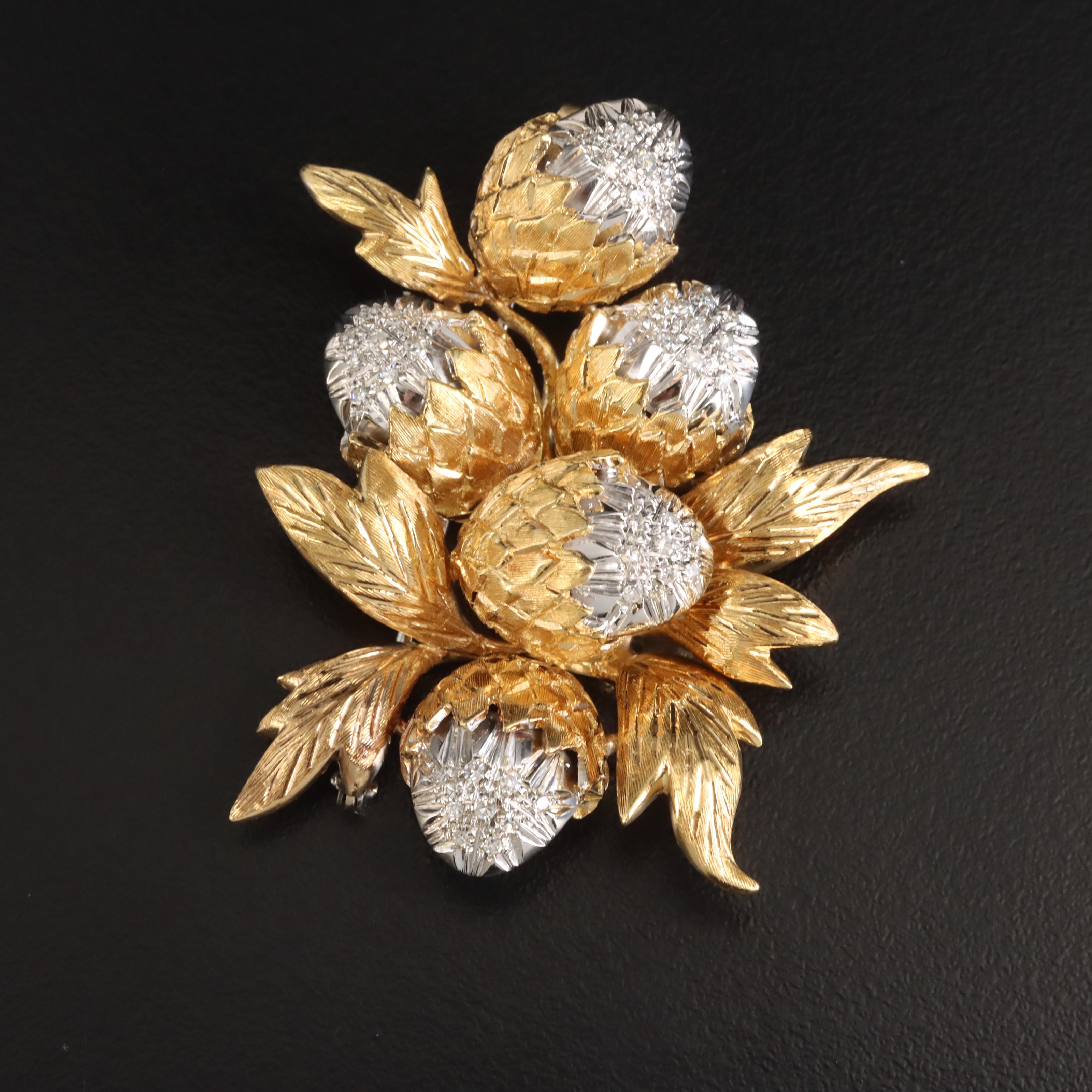 1950s Toliro 18K 0.45 CTW Diamond Thistle Converter Brooch