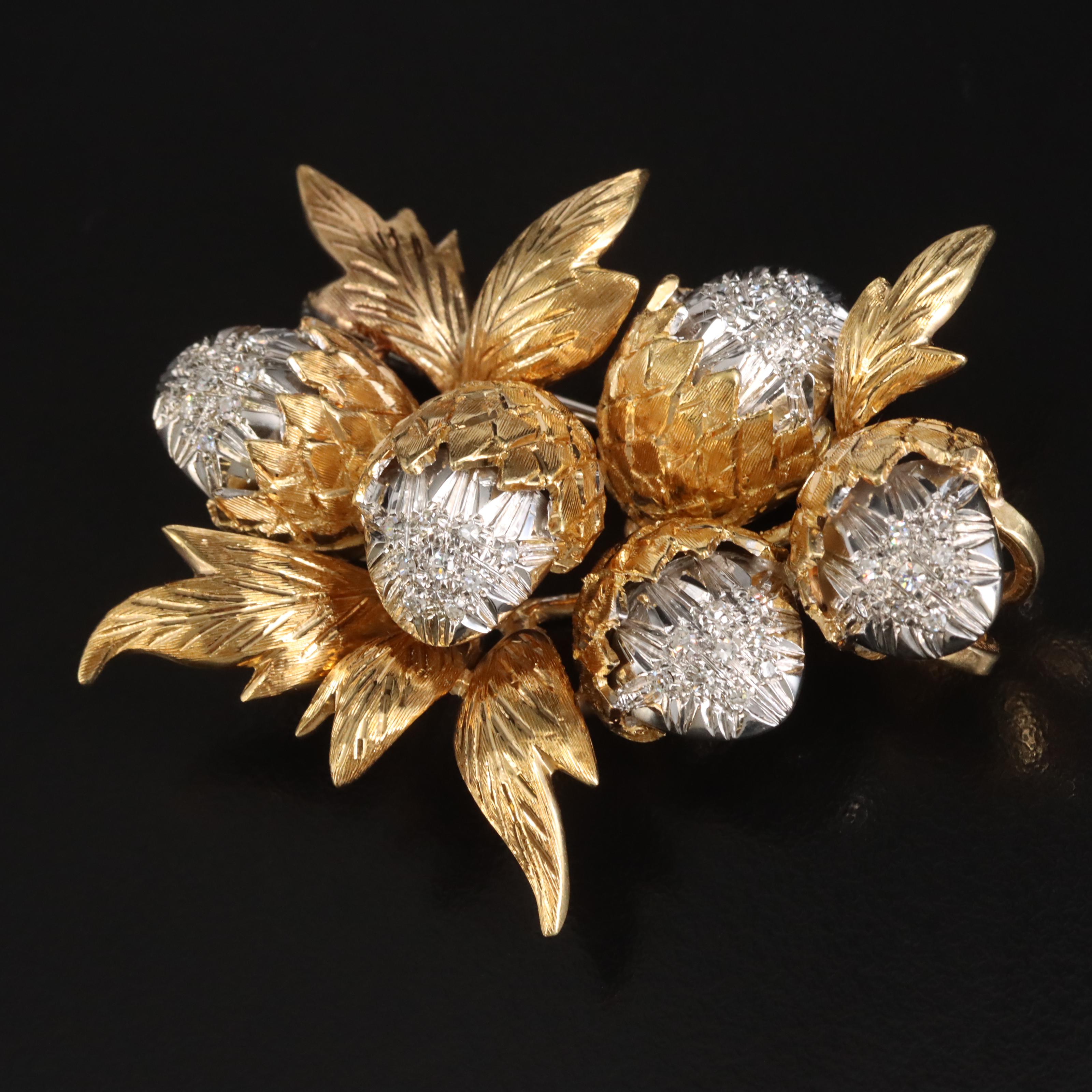 1950s Toliro 18K 0.45 CTW Diamond Thistle Converter Brooch