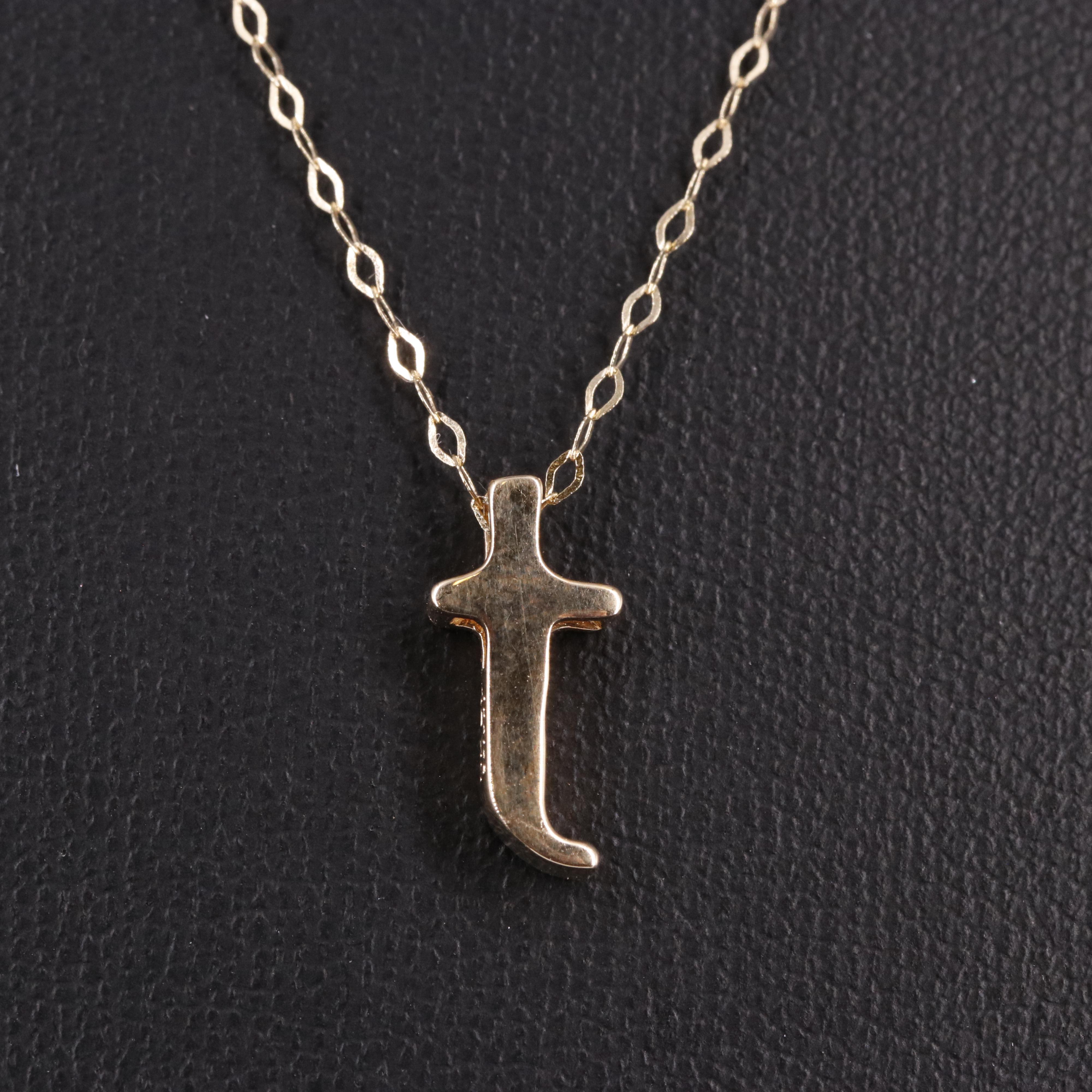 14K Cable Chain "T" Pendant Necklace