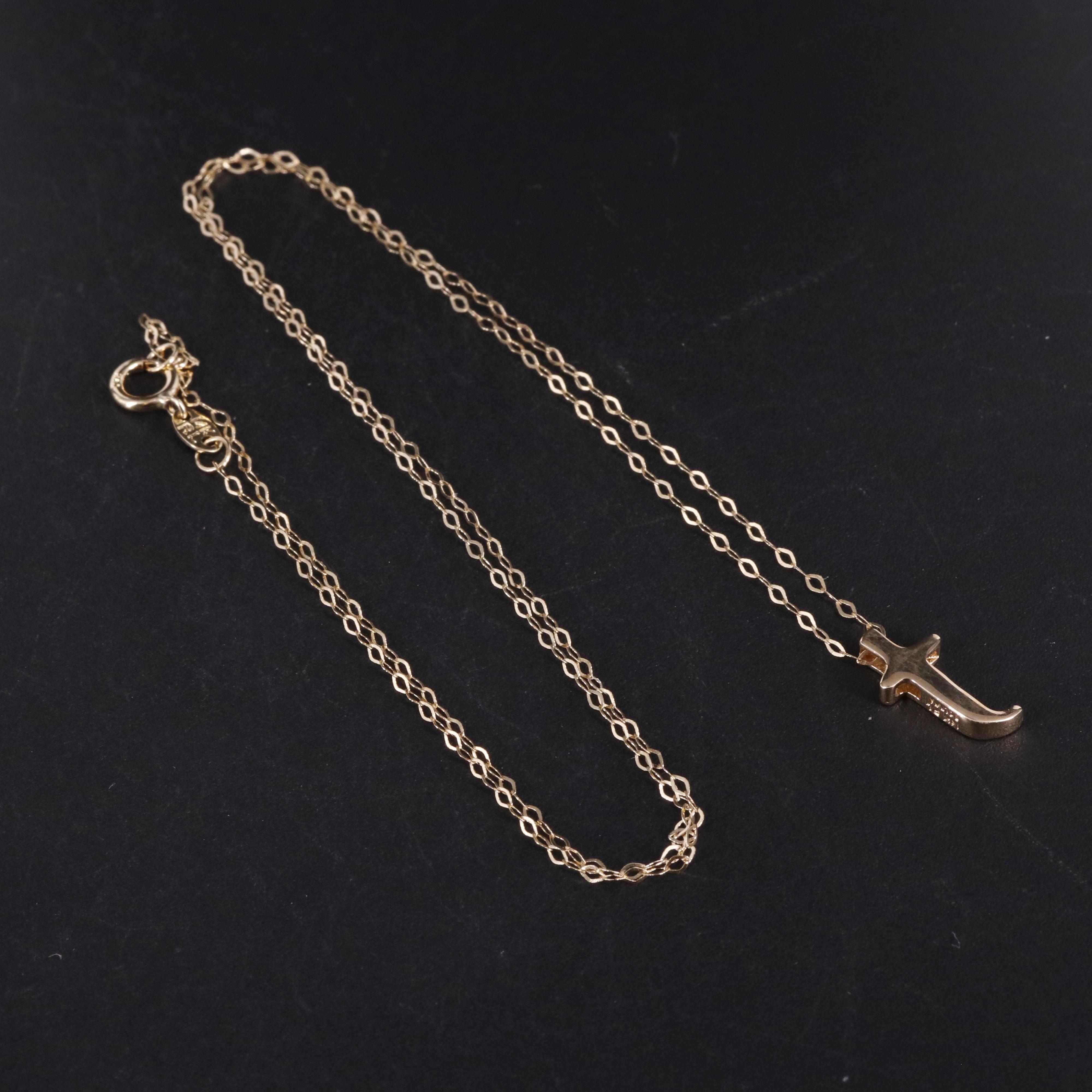 14K Cable Chain "T" Pendant Necklace