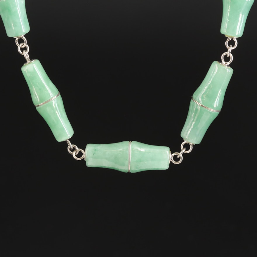 Sterling Jadeite Bamboo Style Link Necklace